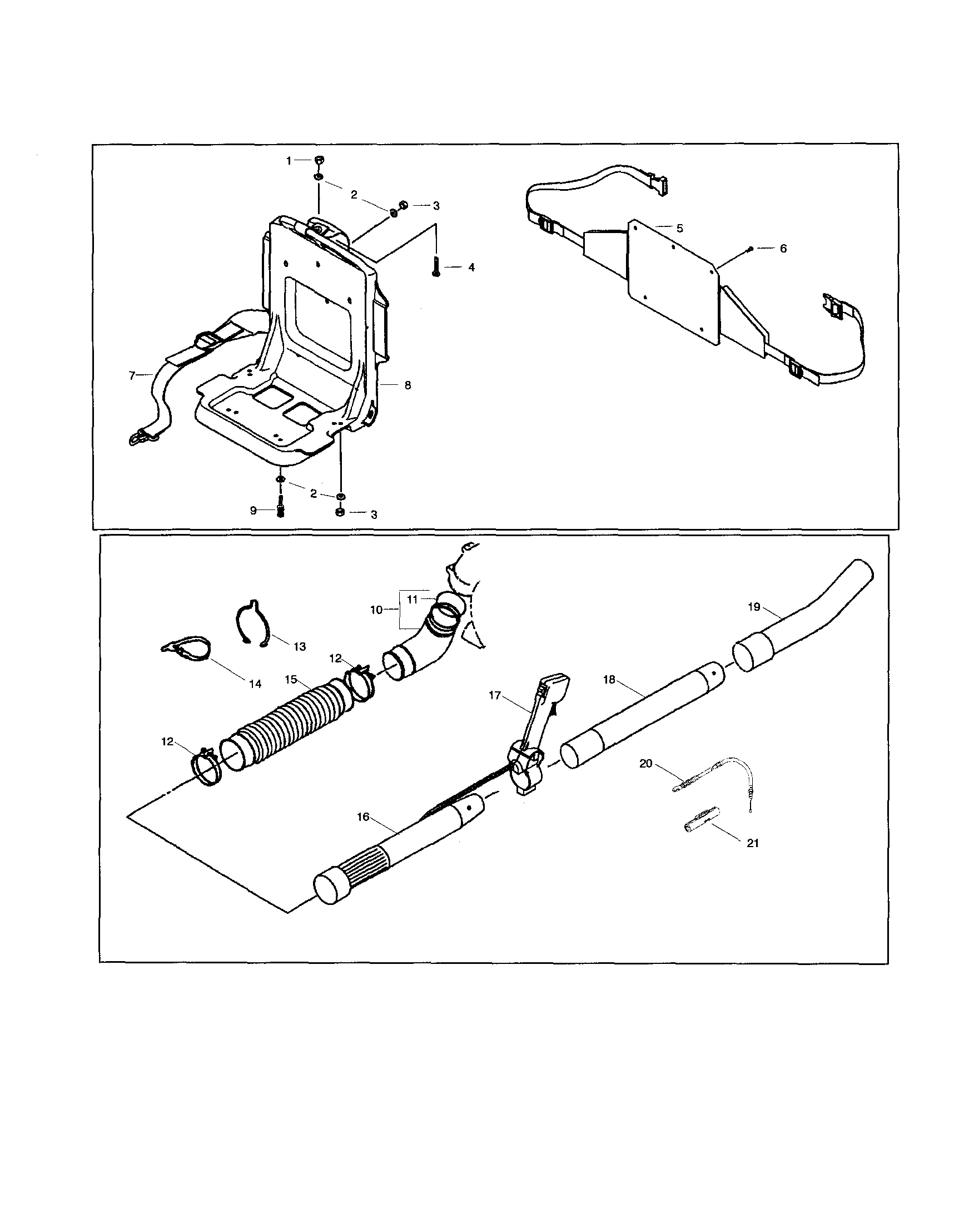 Poulan BP402 knapsack frame/case/pipes diagram
