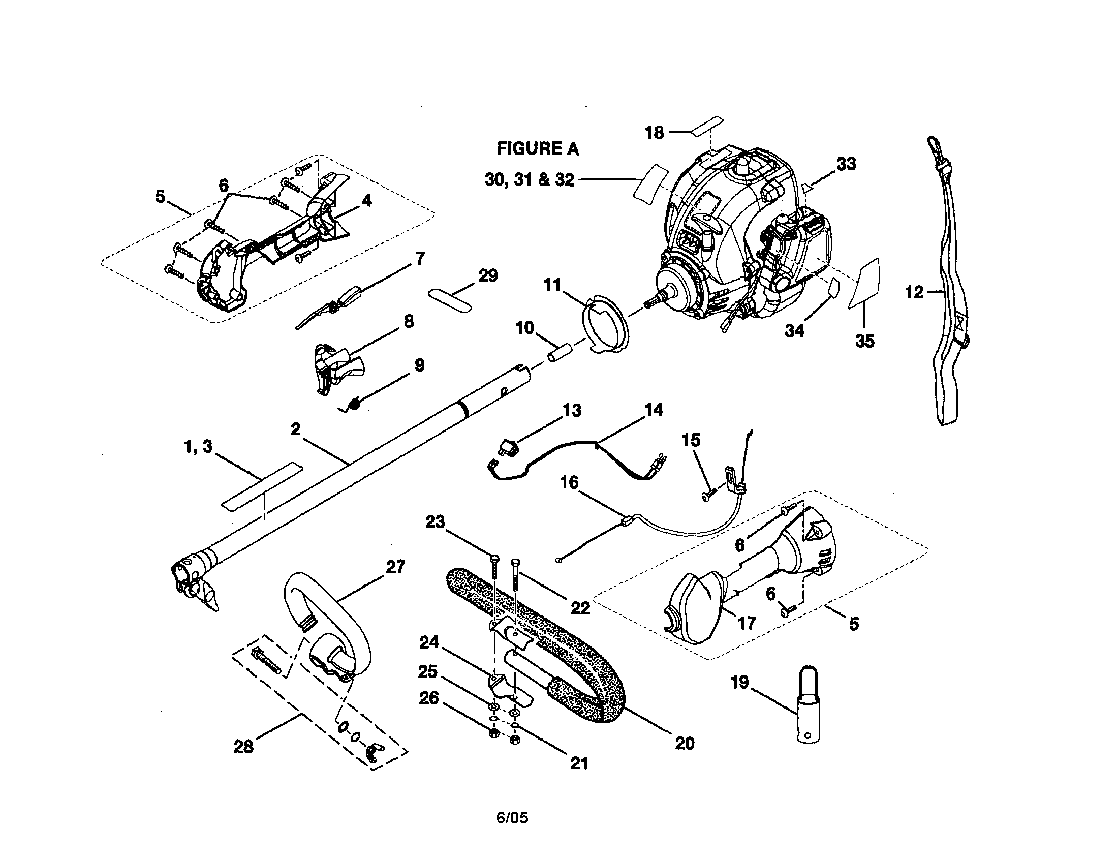 Ryobi RY30002A boom and handle assembly diagram