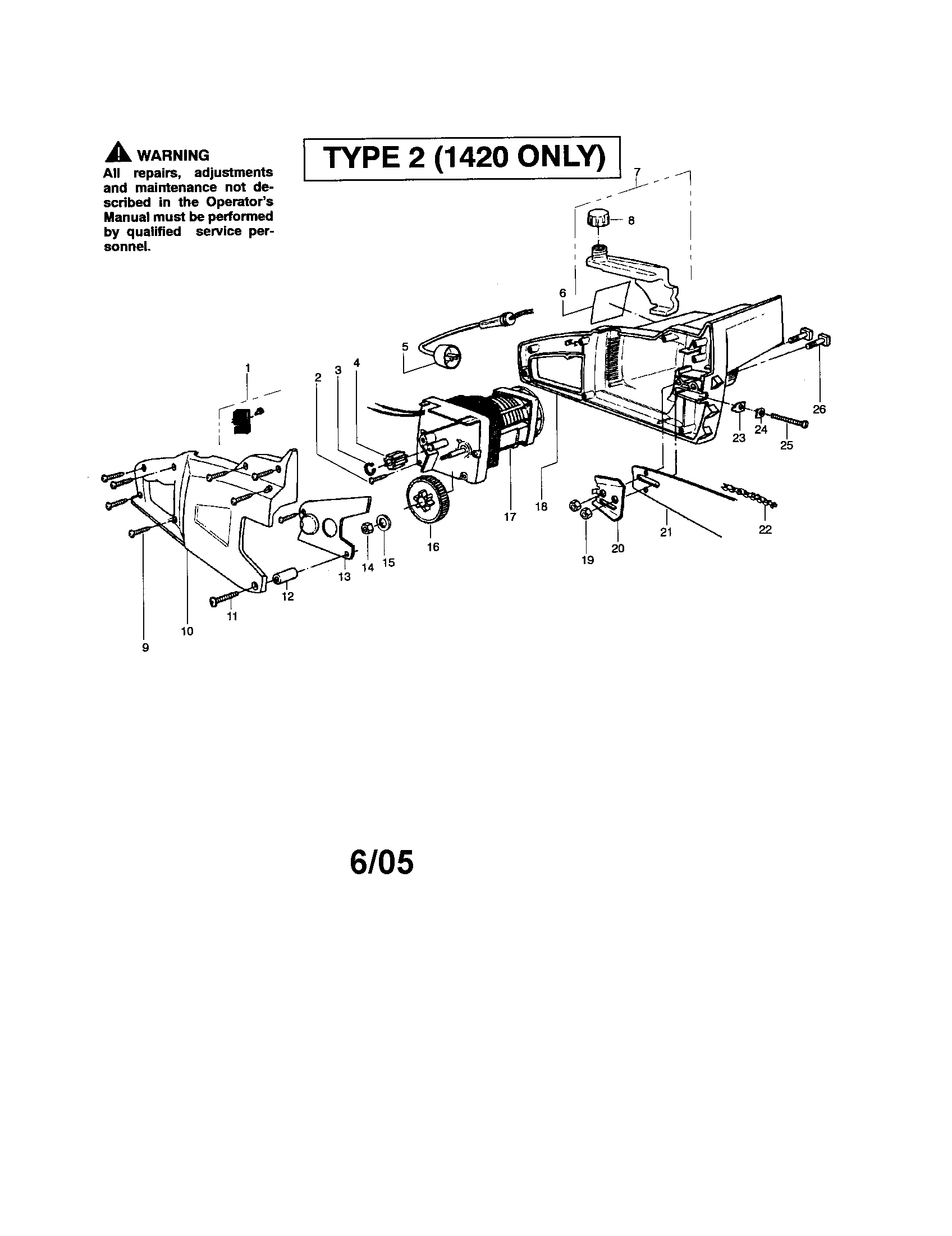 Poulan 1420 TYPE 2 electric chainsaw diagram
