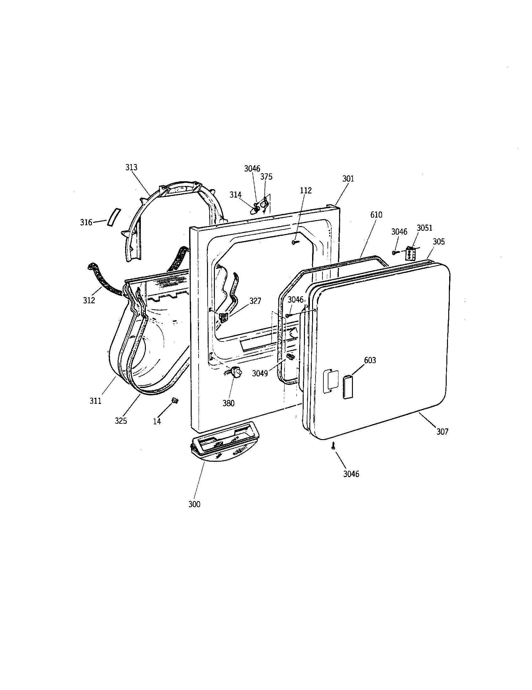 GE DPXQ473ET6WW front panel and door diagram