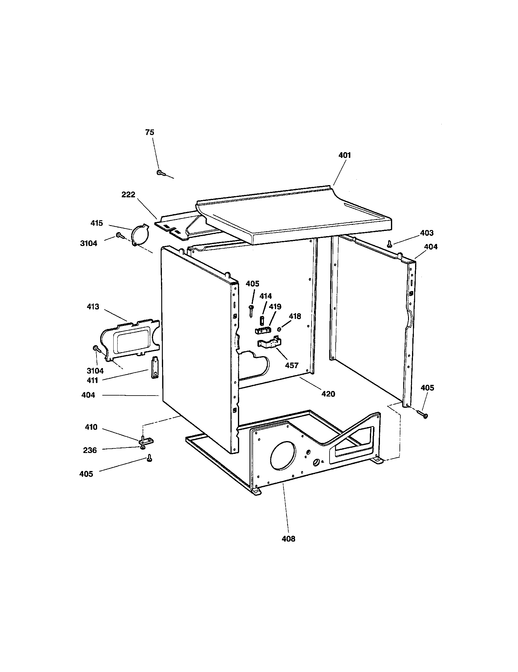 GE DPXQ473ET6WW cabinet assembly diagram