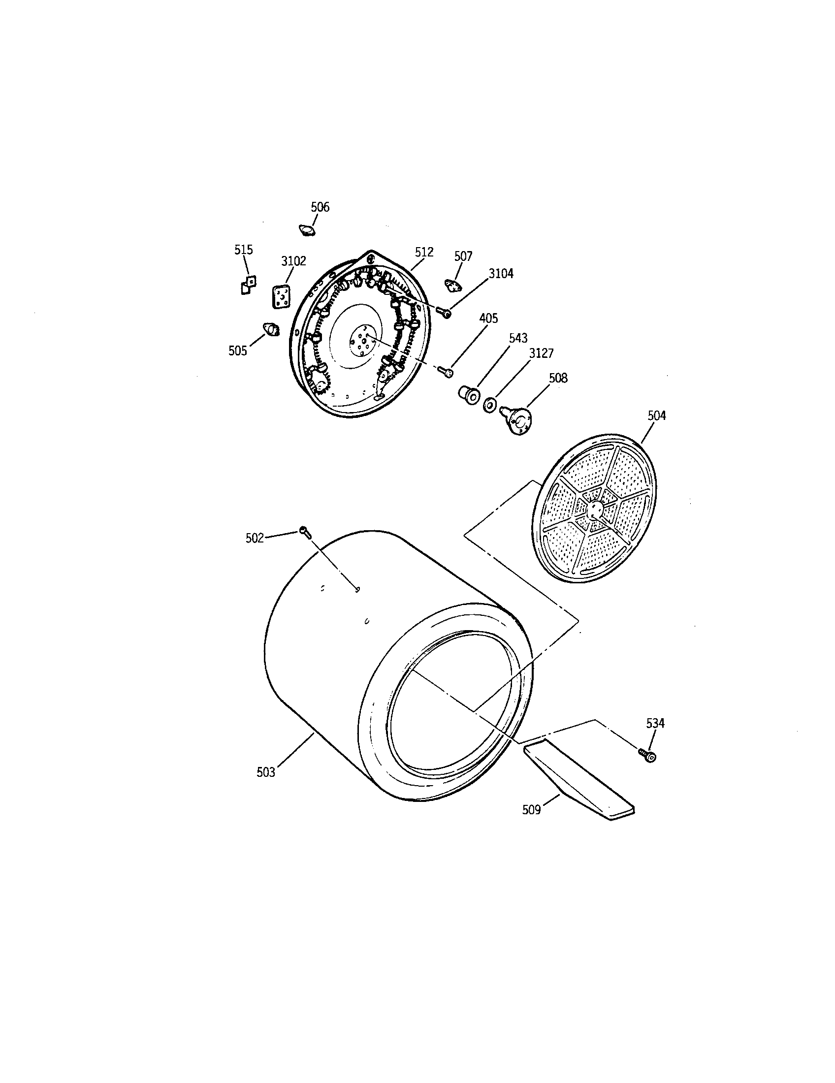 GE DPXQ473ET6WW drum assembly diagram