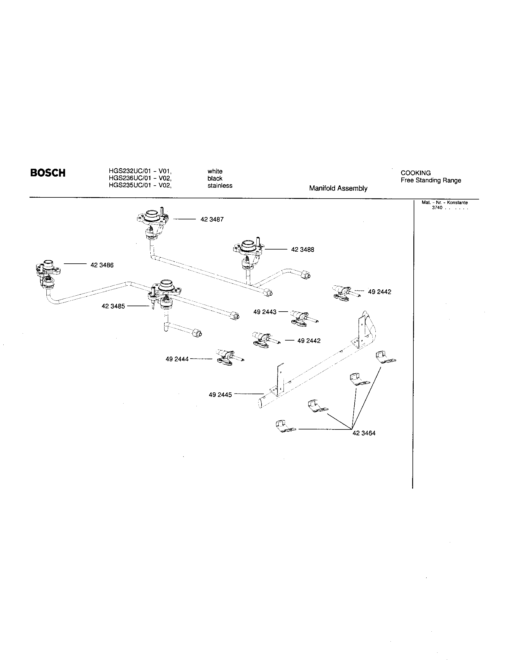 Bosch HGS235UC/01 manifold assembly diagram