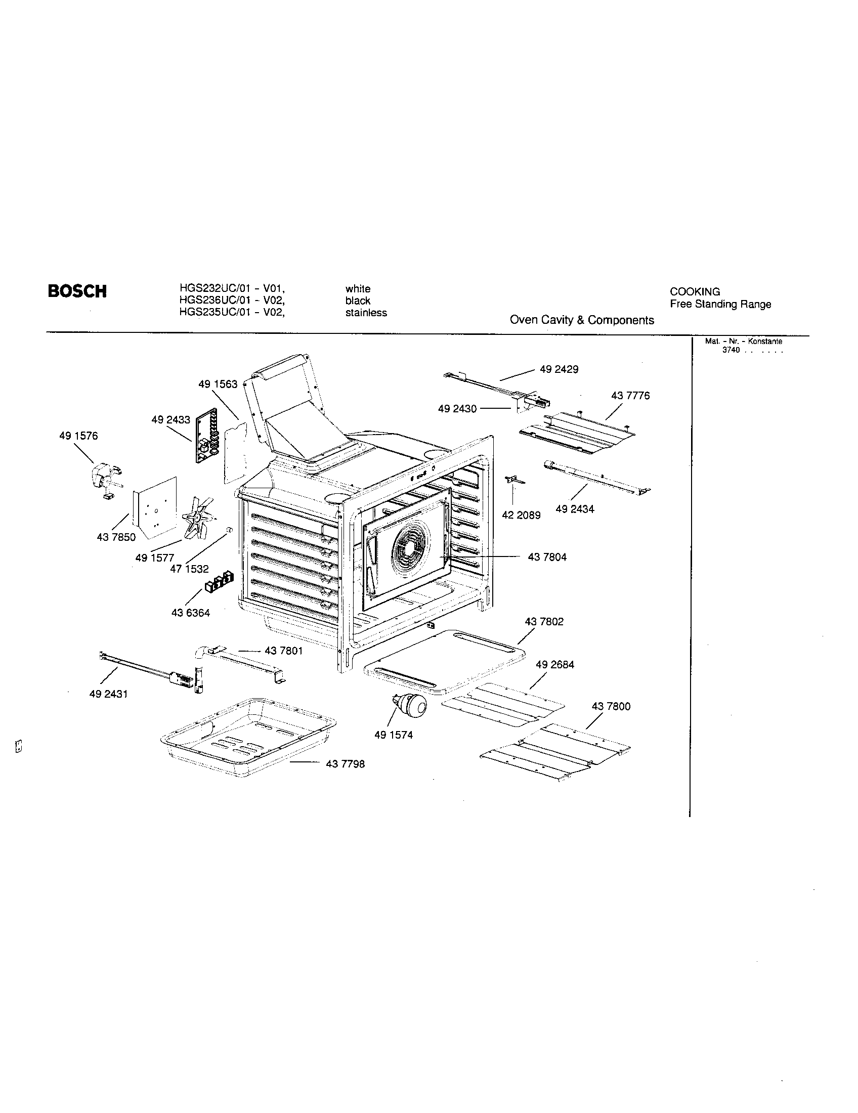 Bosch HGS235UC/01 oven cavity components diagram