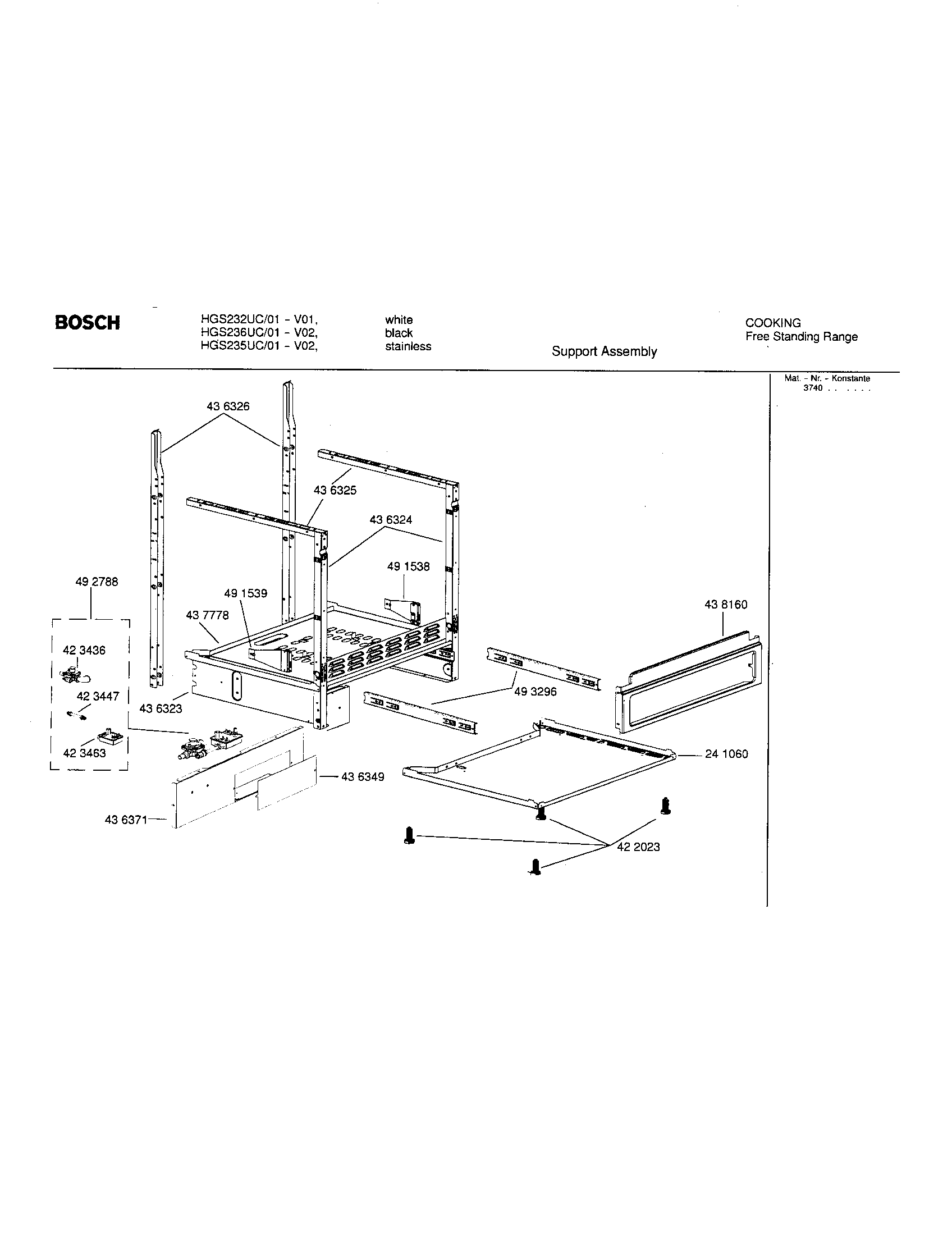Bosch HGS235UC/01 support assembly diagram