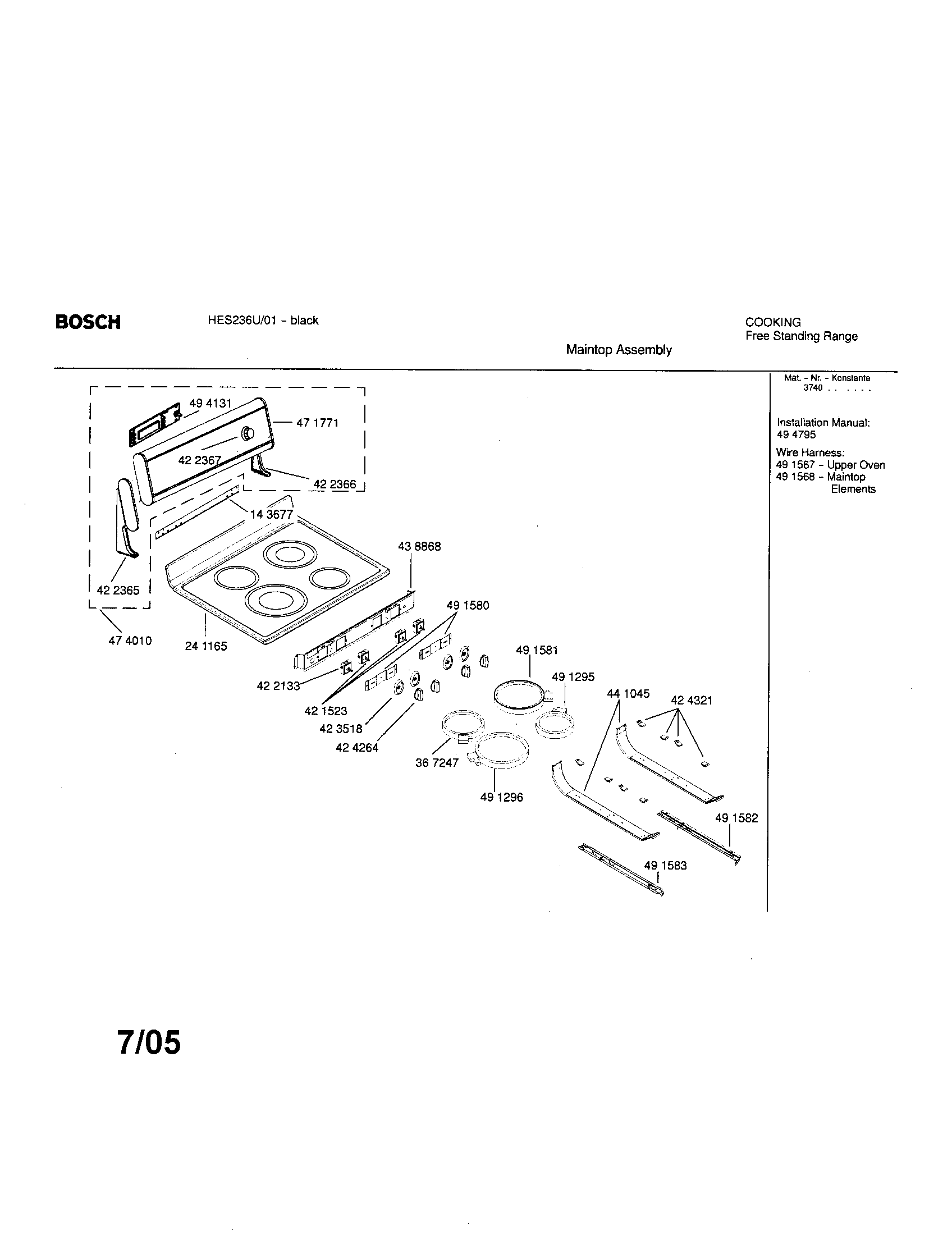 Bosch HES236U/01 maintop assembly diagram