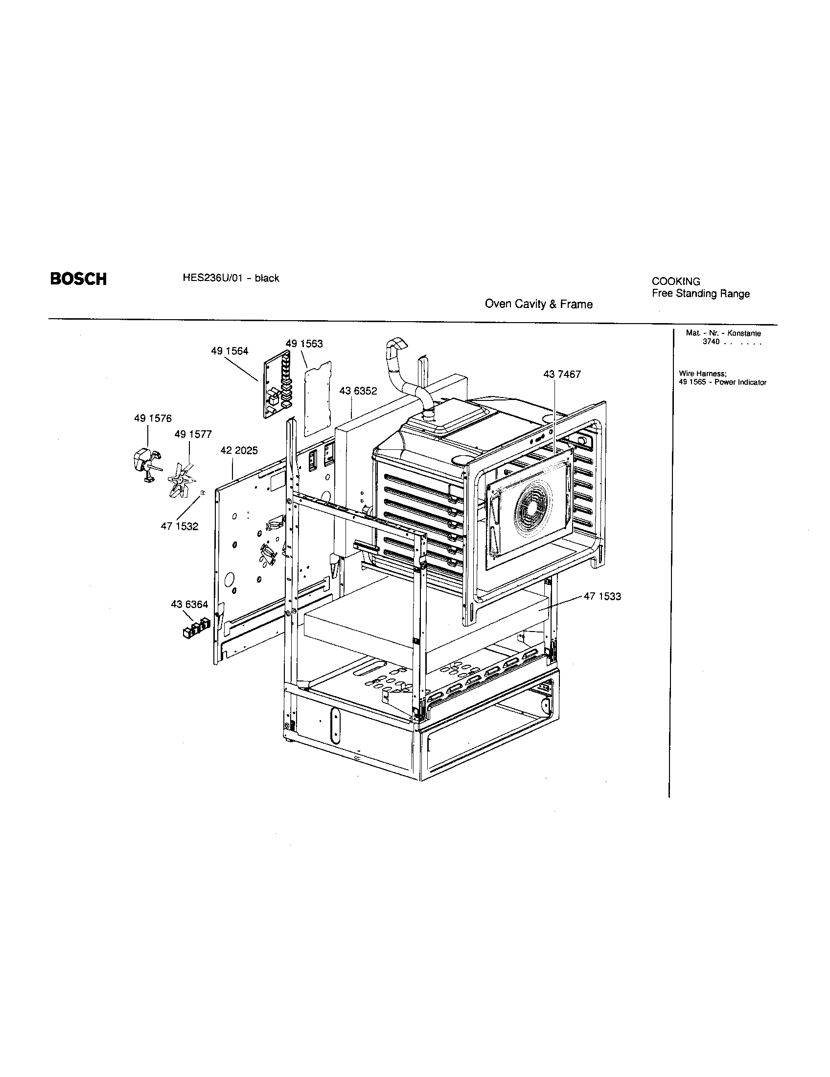 Bosch HES236U/01 oven cavity and frame diagram