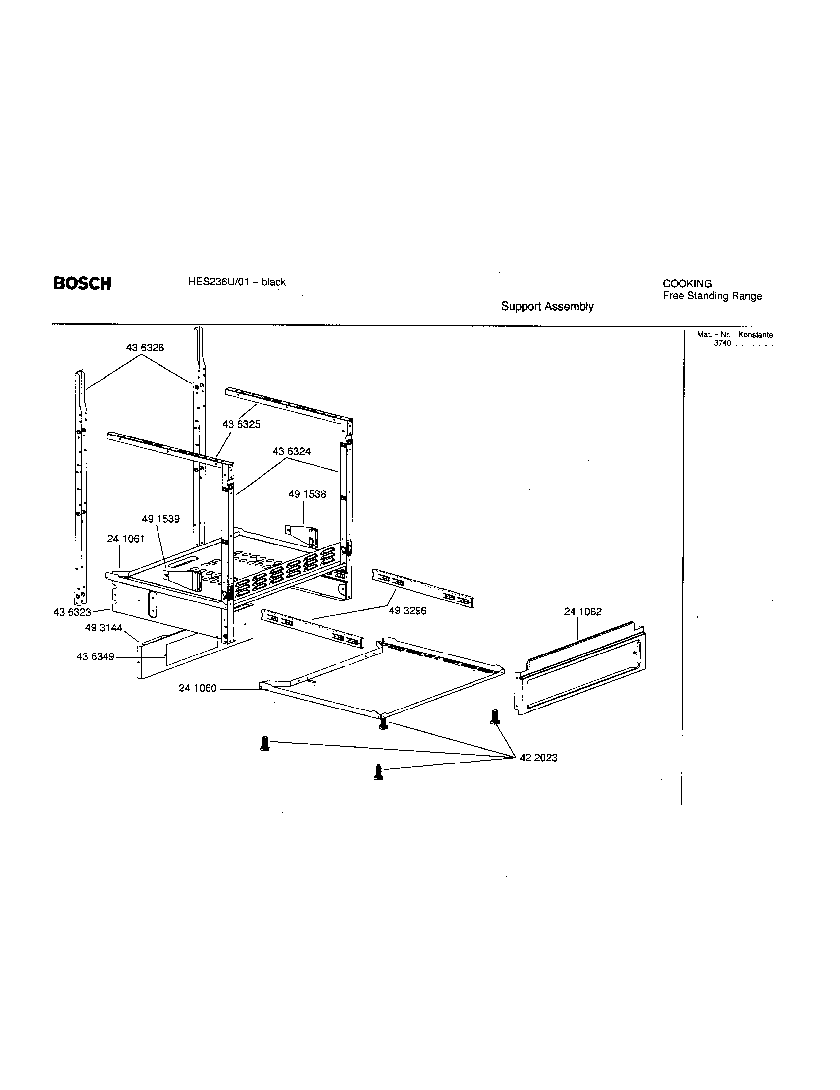 Bosch HES236U/01 support assembly diagram