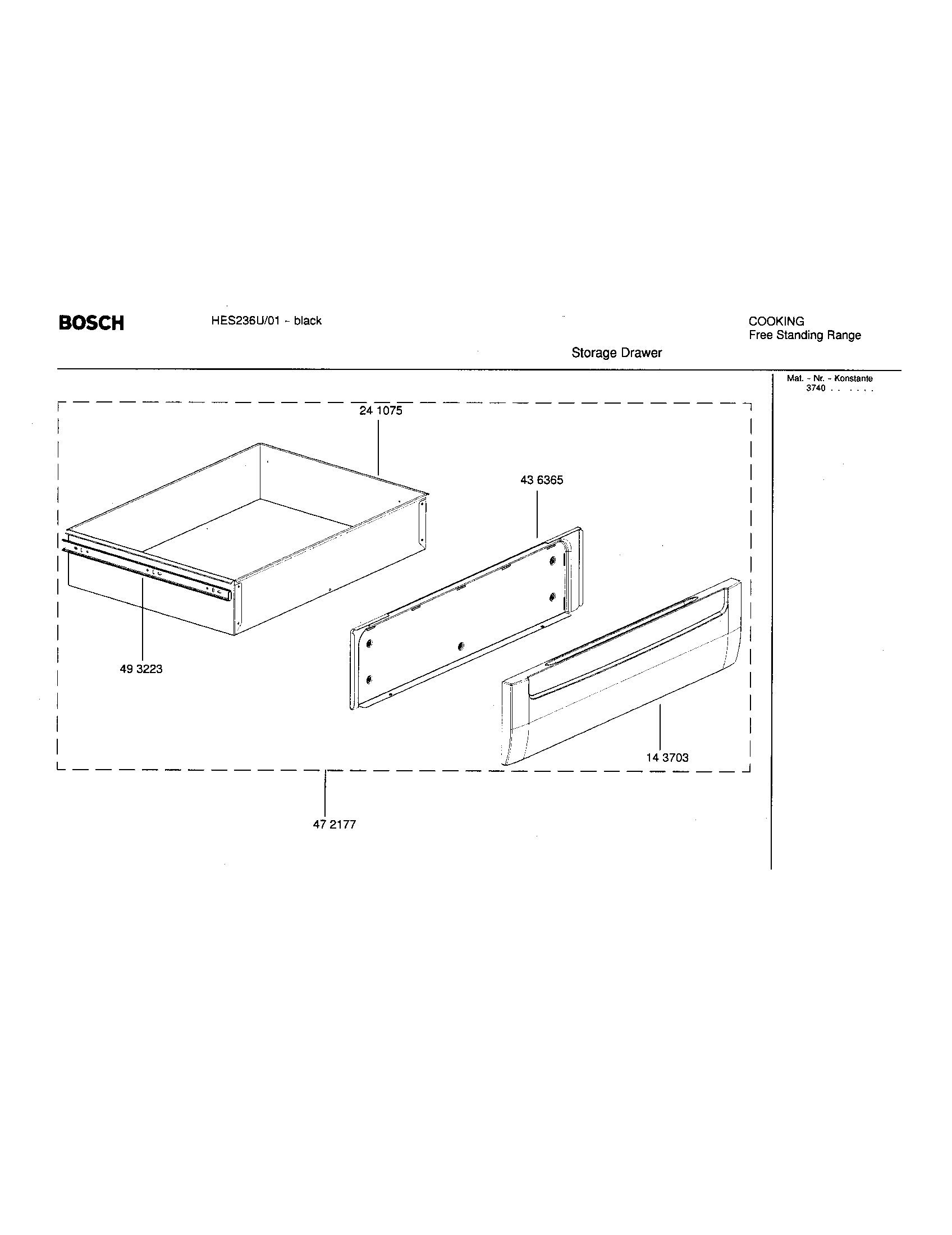 Bosch HES236U/01 storage drawer diagram