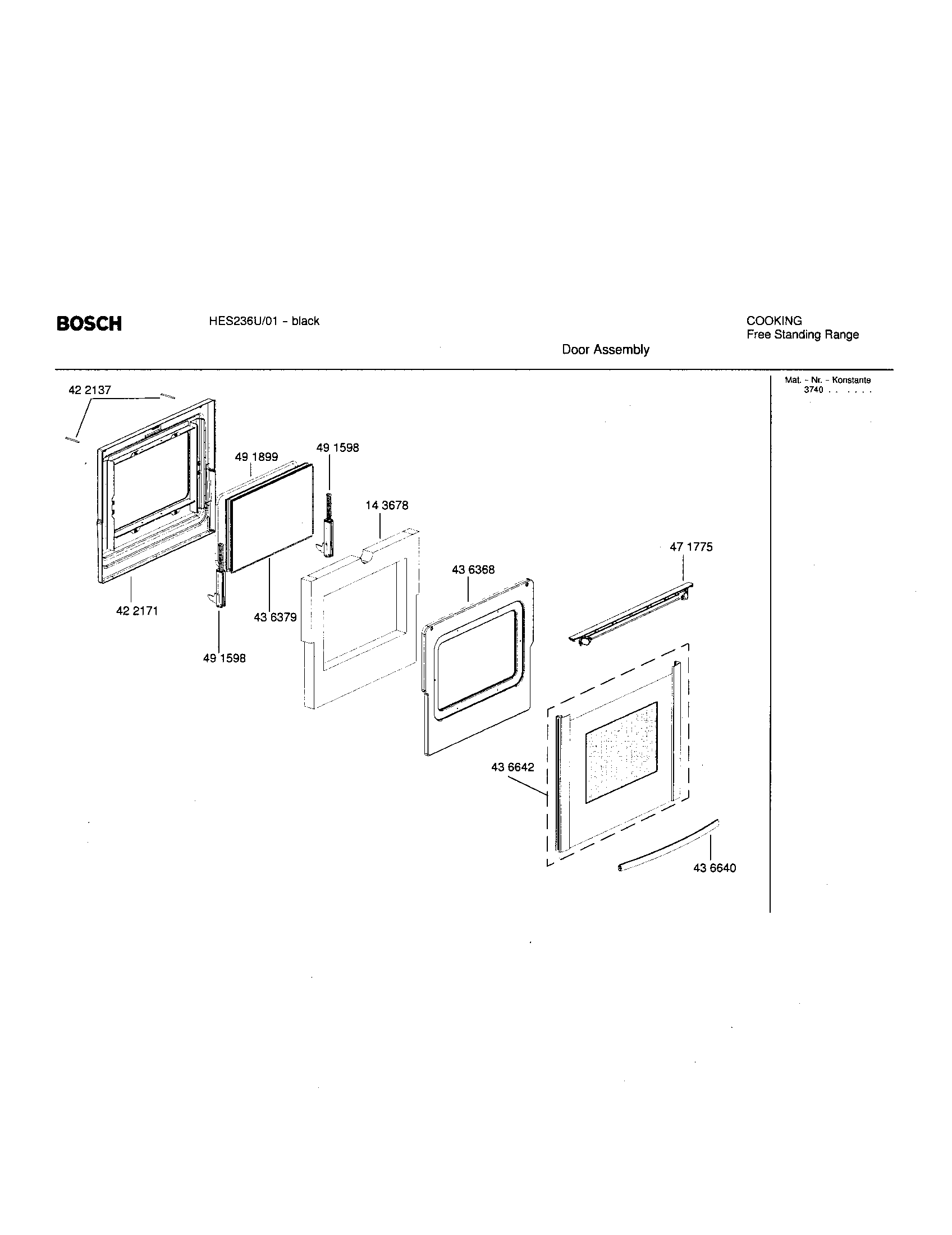 Bosch HES236U/01 door assembly diagram