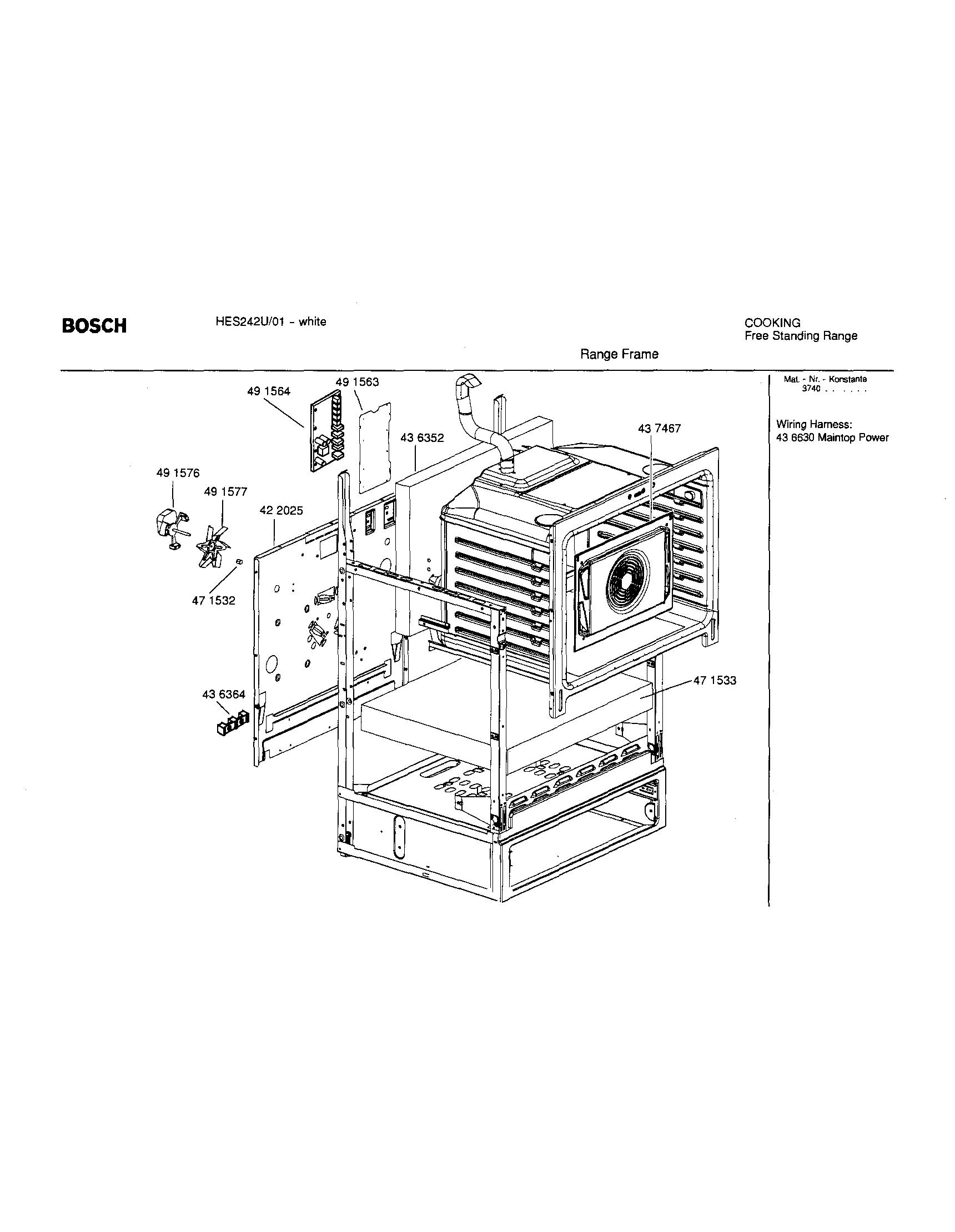 Bosch HES242U/01 range frame diagram