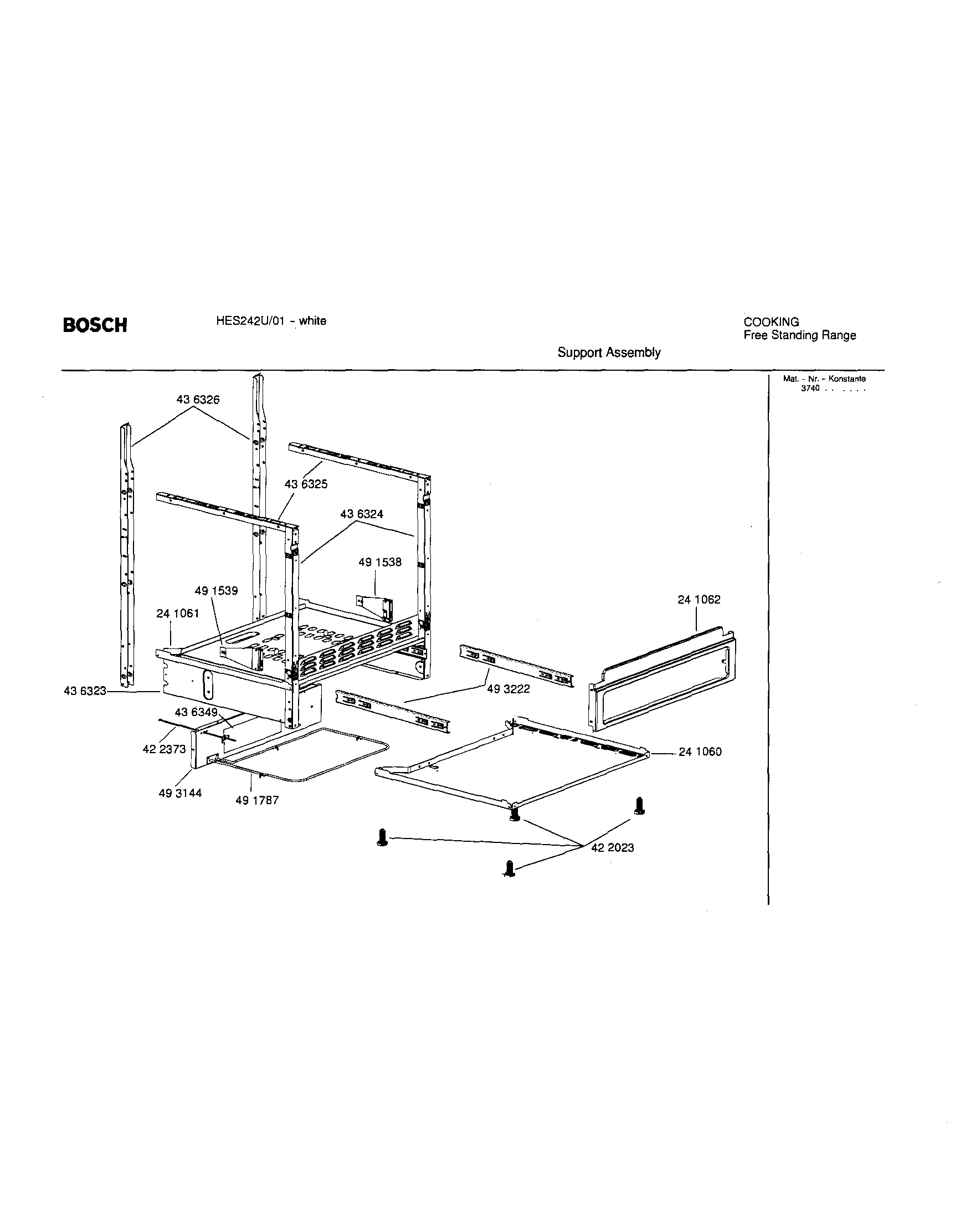 Bosch HES242U/01 support assembly diagram