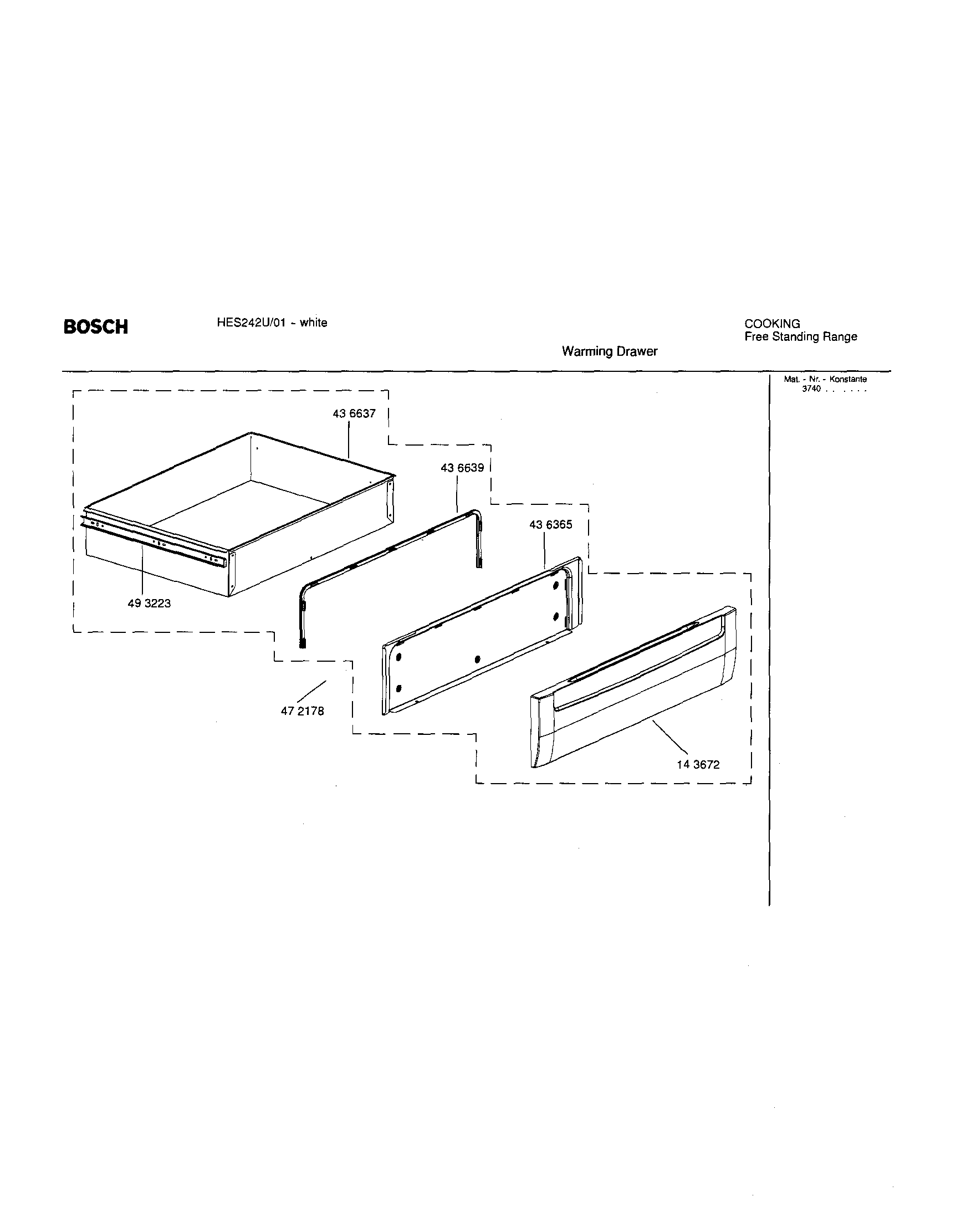 Bosch HES242U/01 warming drawer diagram