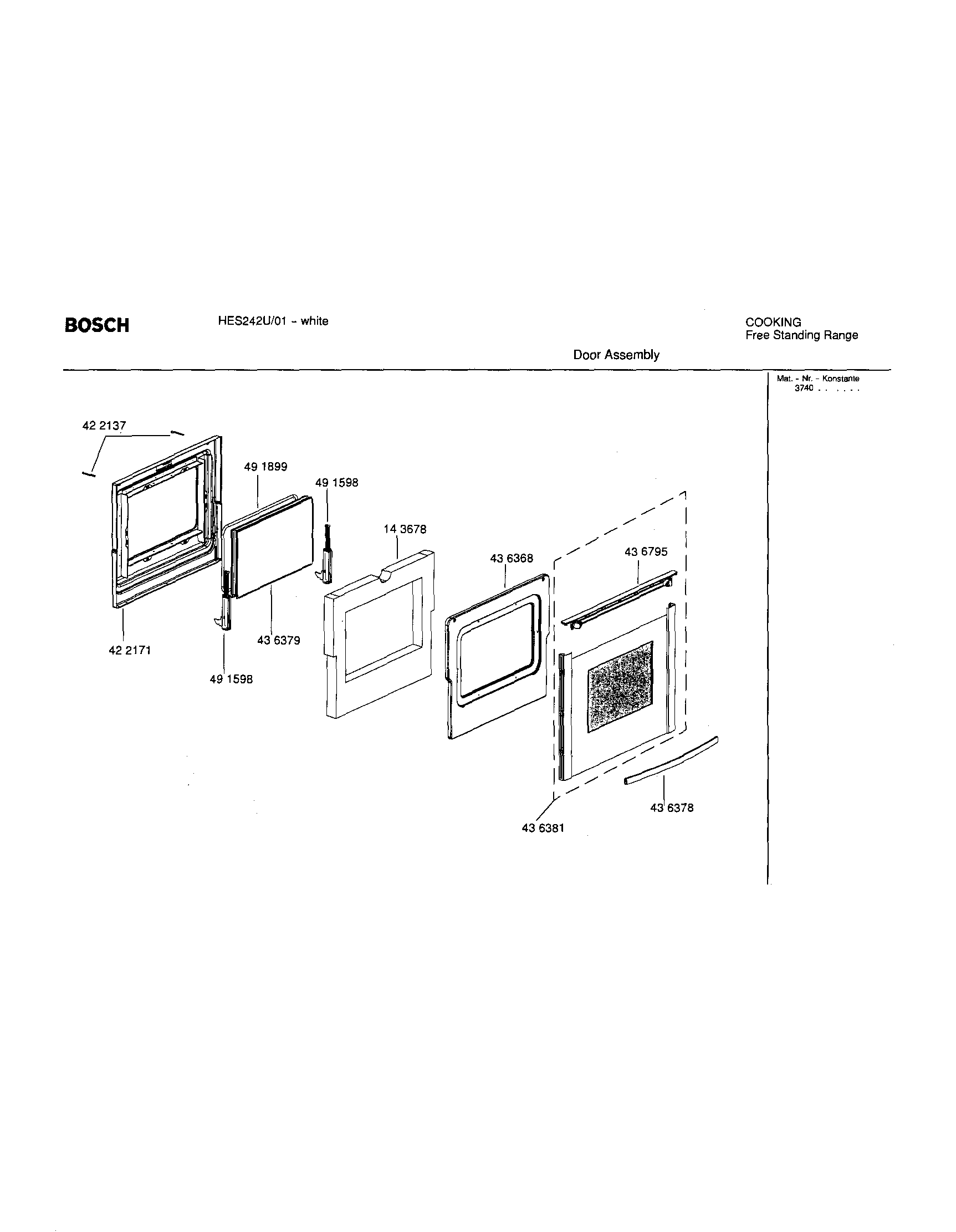 Bosch HES242U/01 door assembly diagram