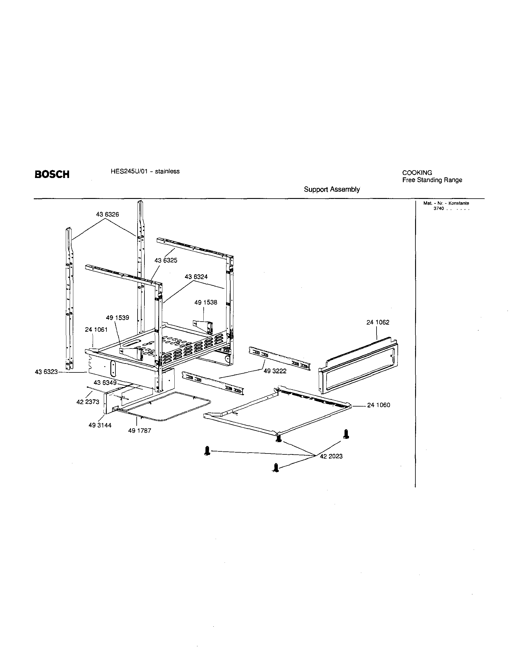 Bosch HES245U/01 support assembly diagram