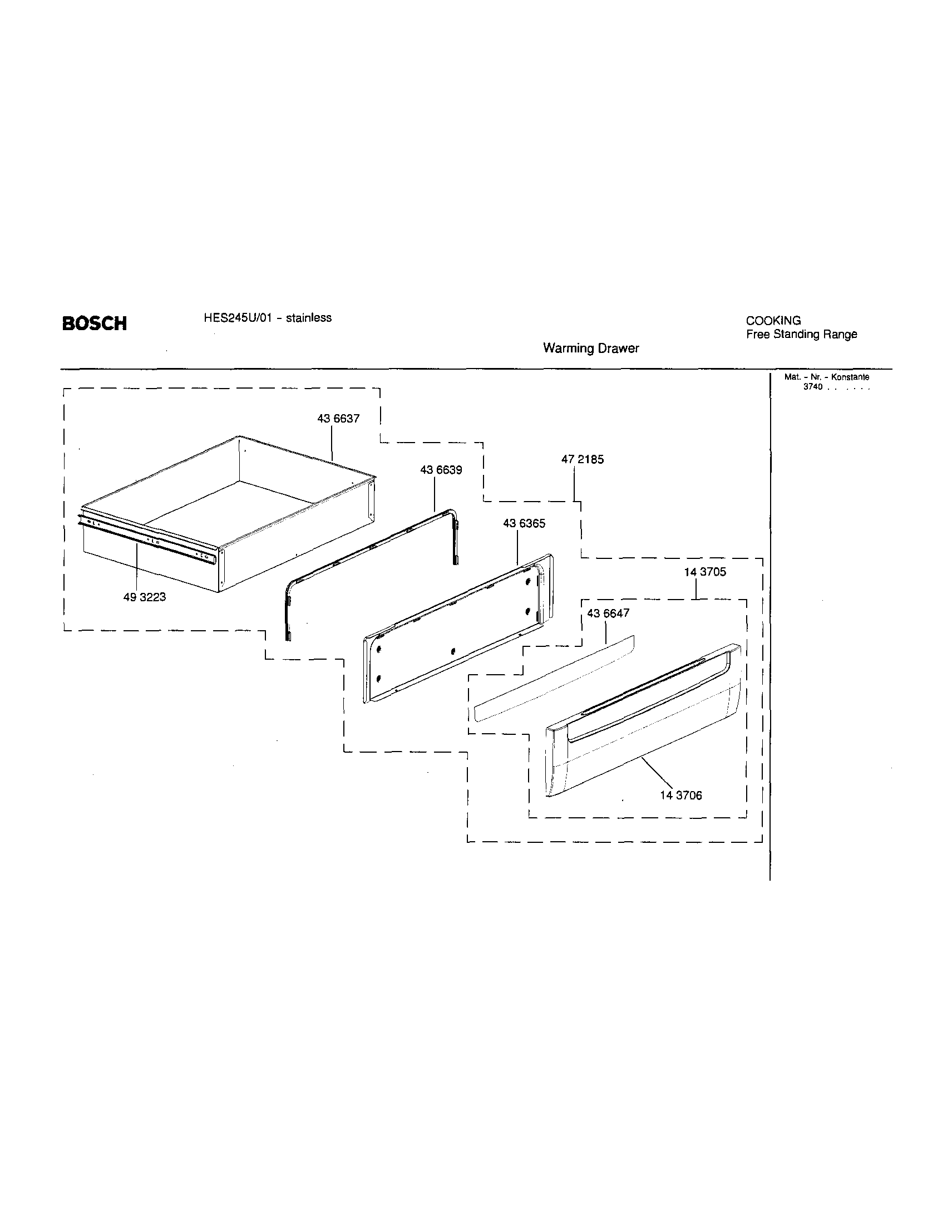 Bosch HES245U/01 warming drawer diagram