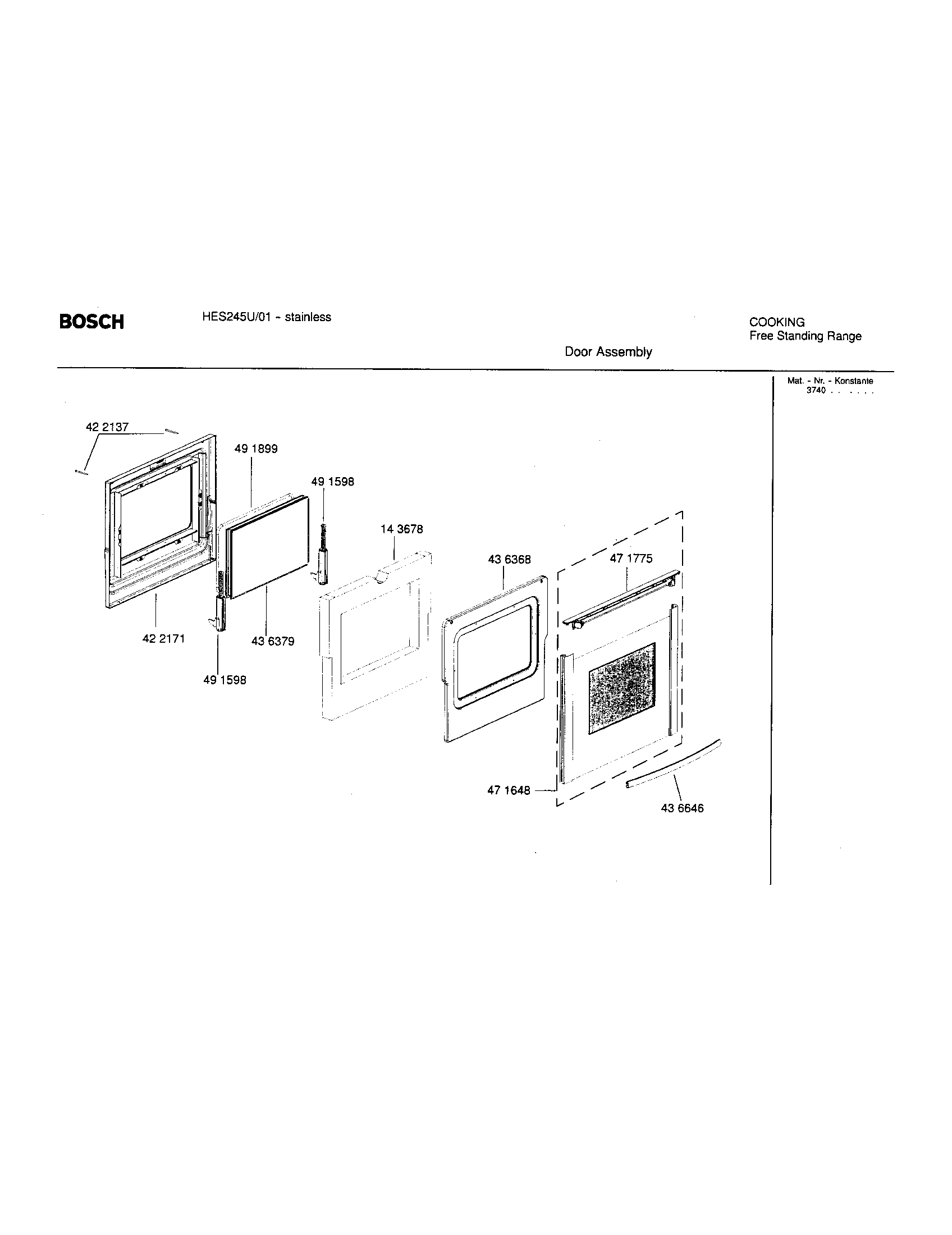 Bosch HES245U/01 door assembly diagram