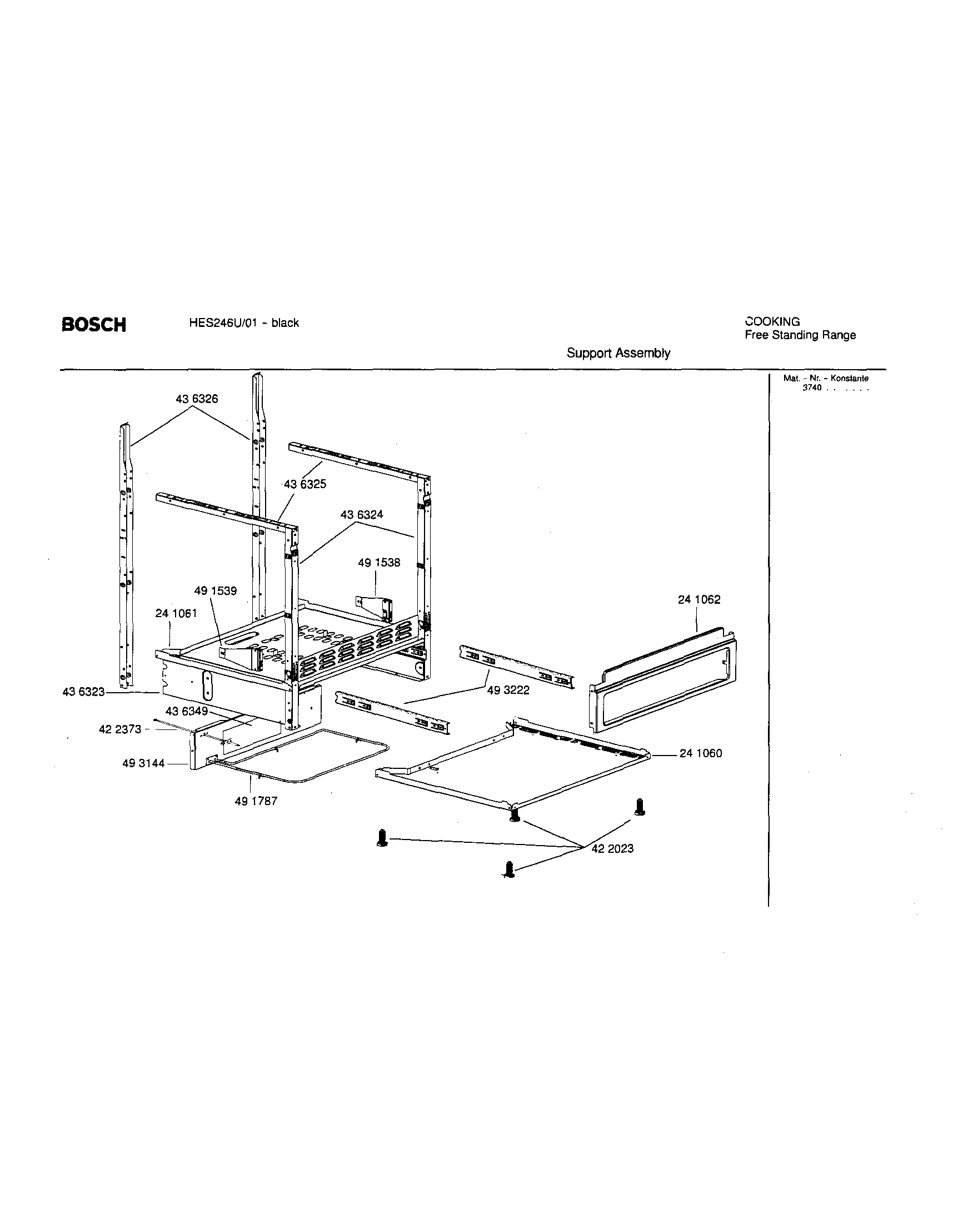 Bosch HES246U/01 support assembly diagram