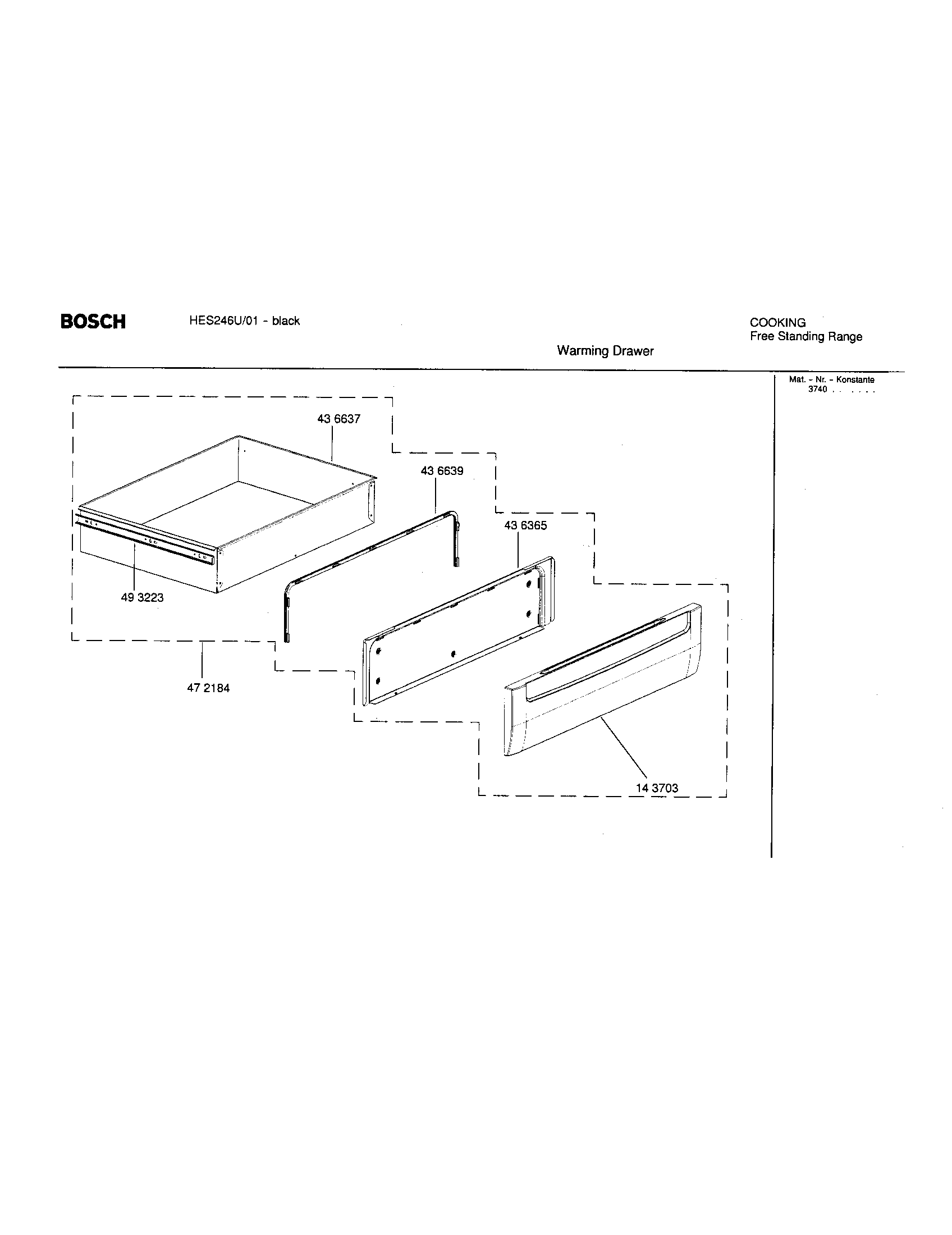Bosch HES246U/01 warming drawer diagram