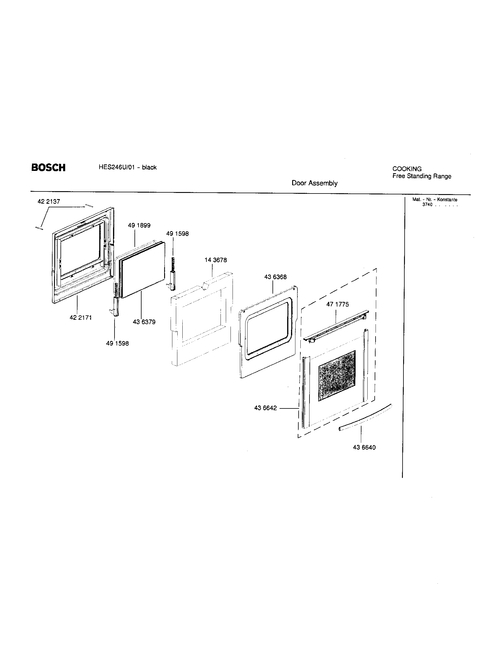 Bosch HES246U/01 door assembly diagram