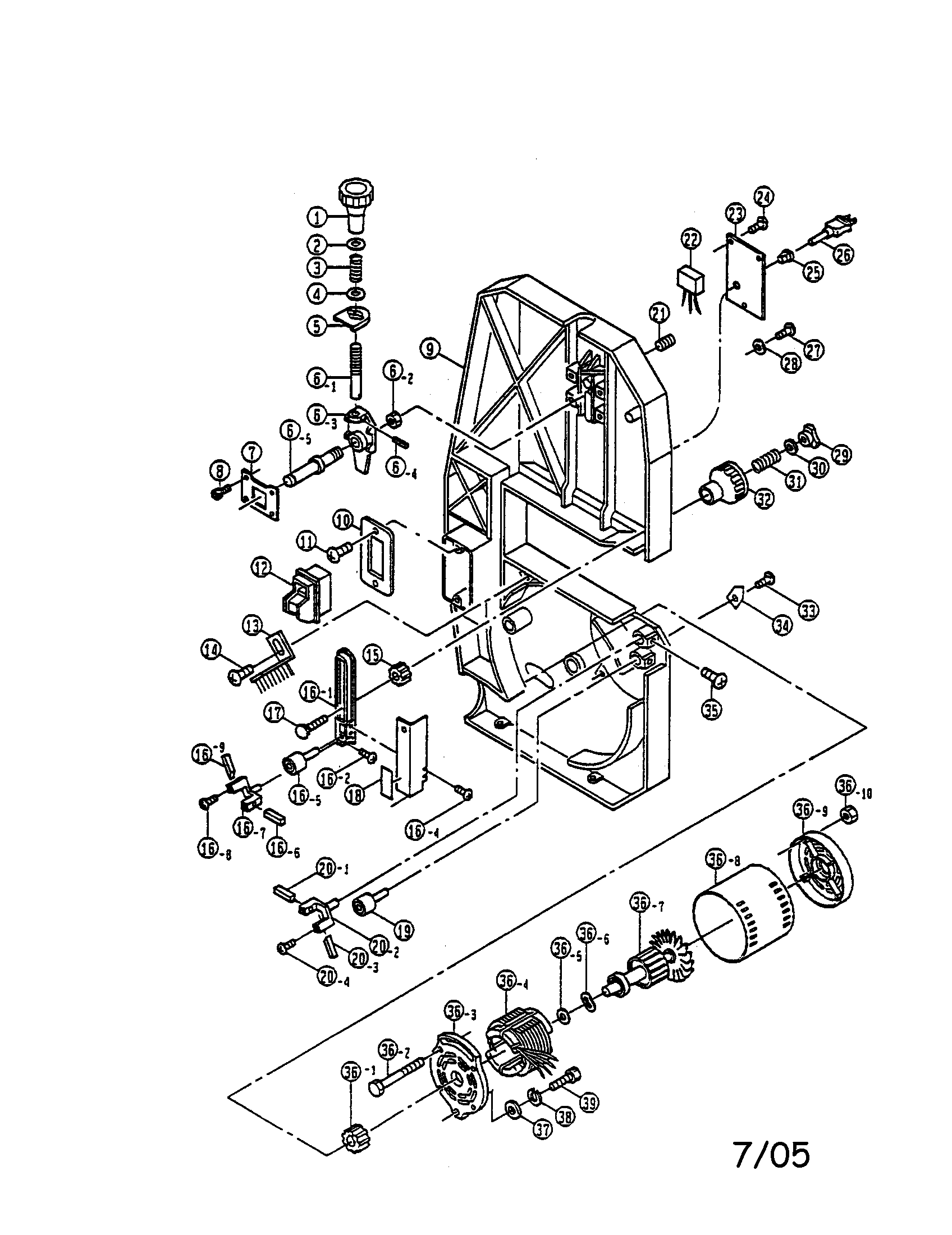 Ryobi BS-900 frame/motor & drive pulley diagram