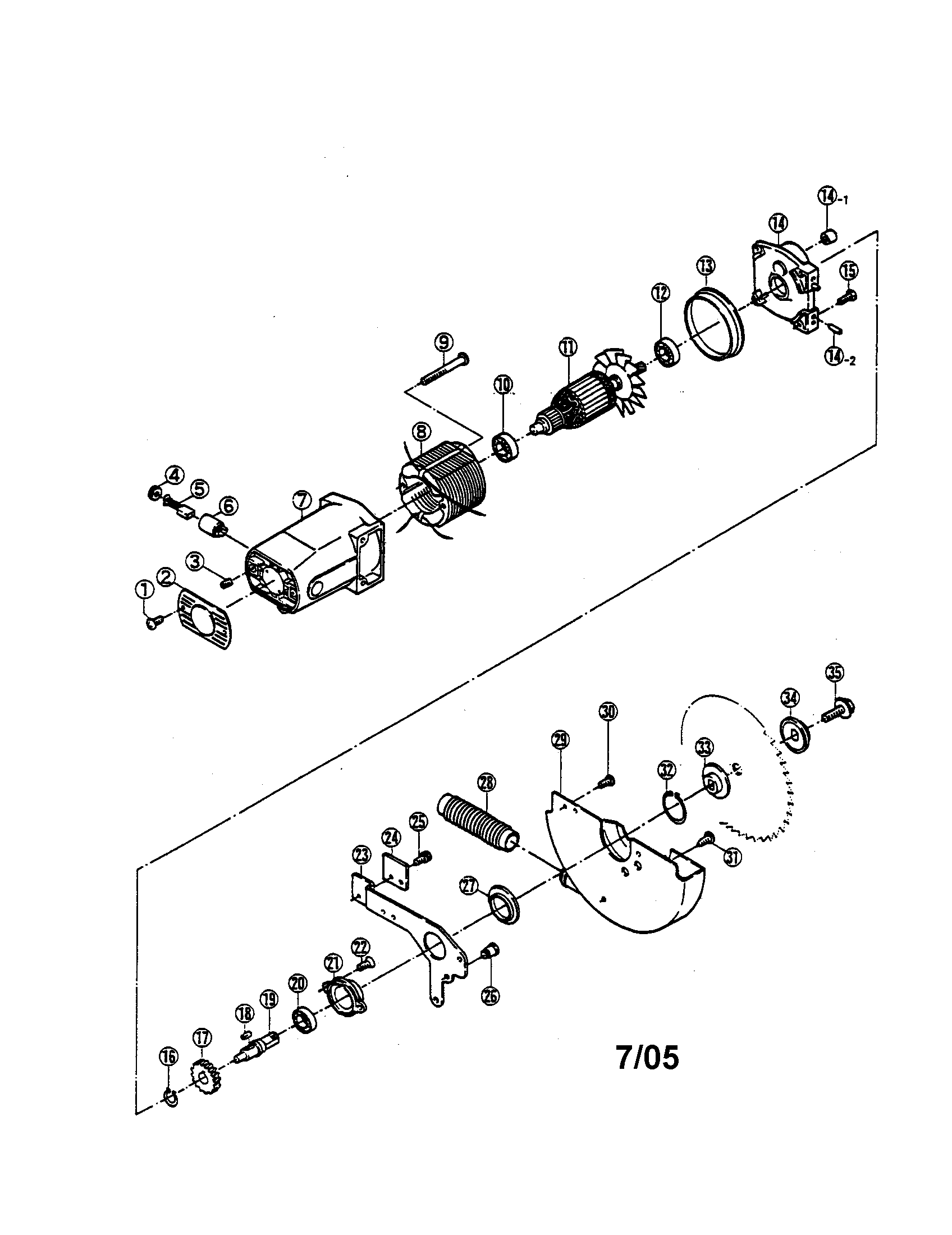 Ryobi BT-2500 field coil/armature/guard diagram