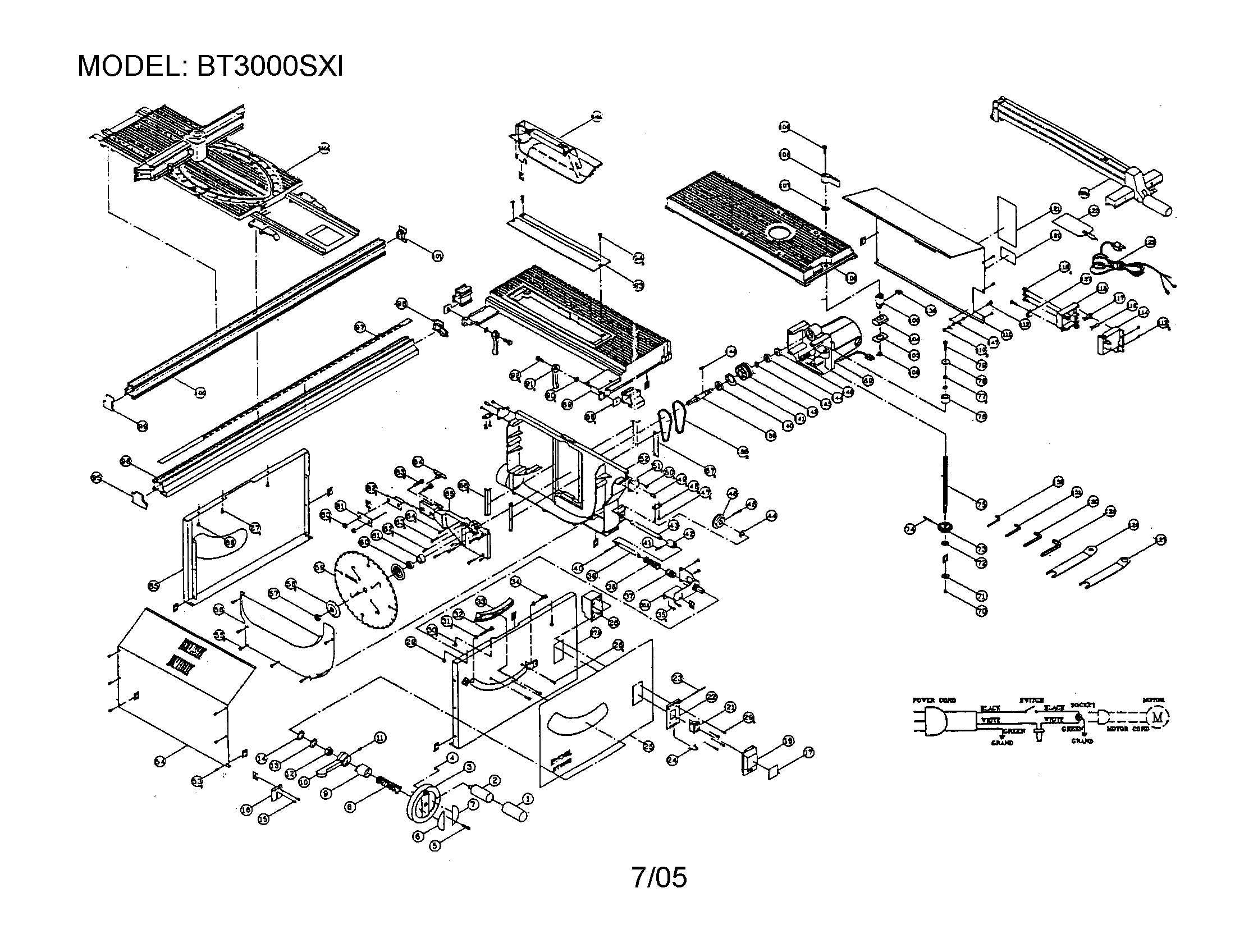 Ryobi BT3000SXI table saw diagram