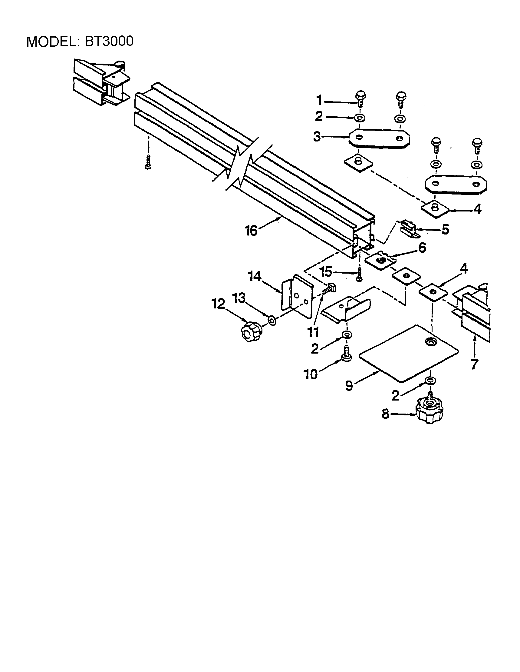 Ryobi BT3000SXI long miter/rip fence kit diagram