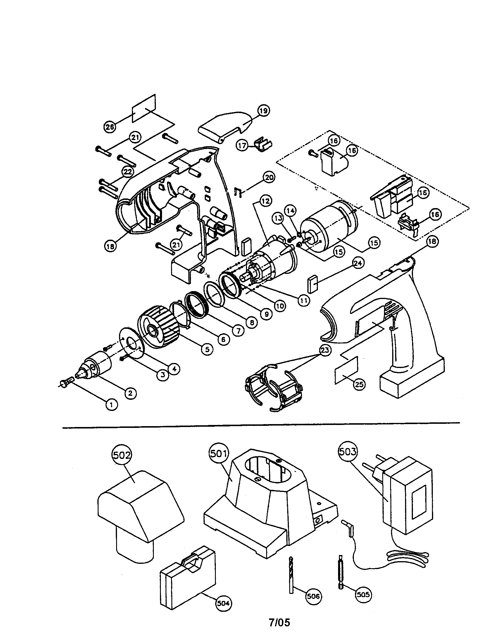 Ryobi CD75K 7.2v cordless drill diagram