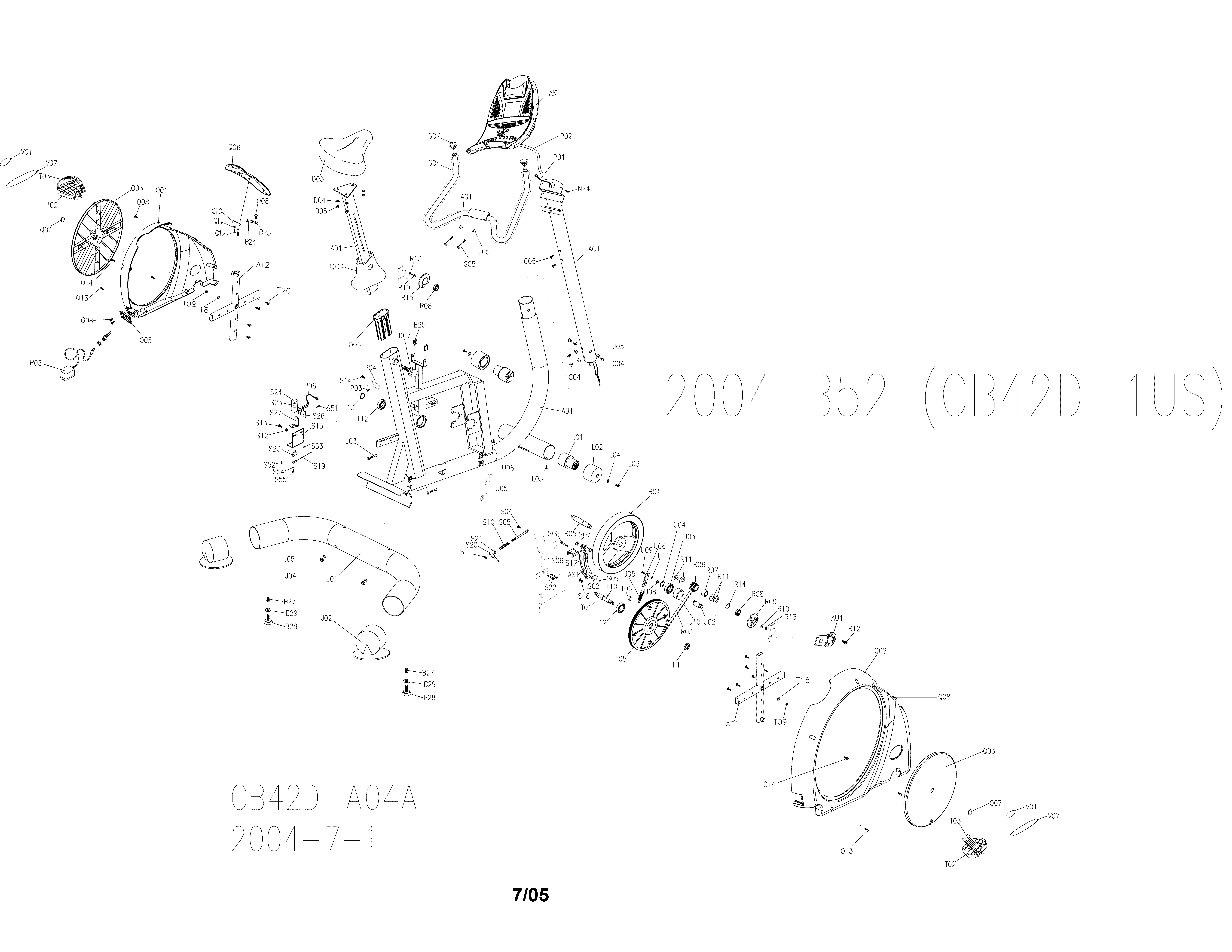 Horizon B52 exercise bike assembly diagram