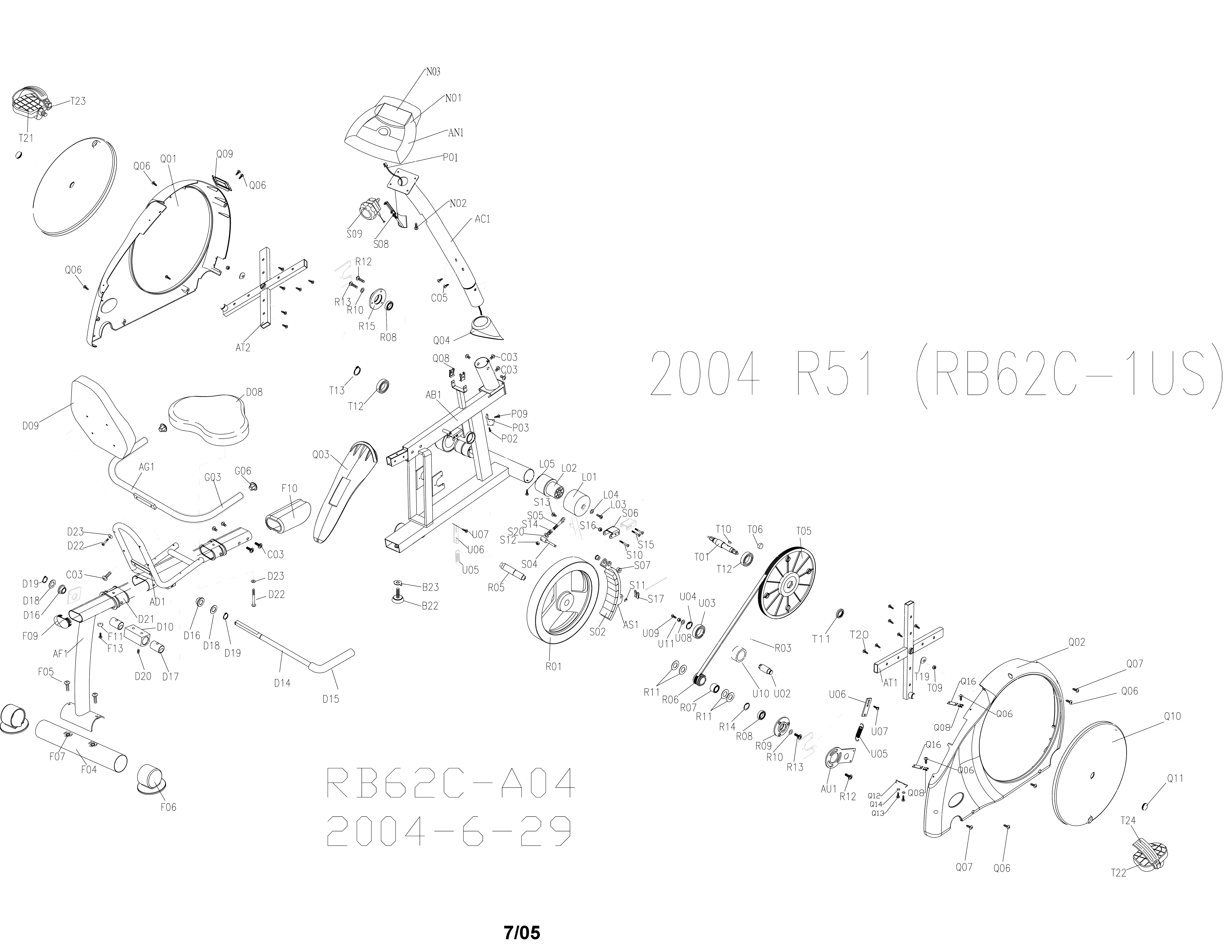 Horizon R51 exercise bike diagram