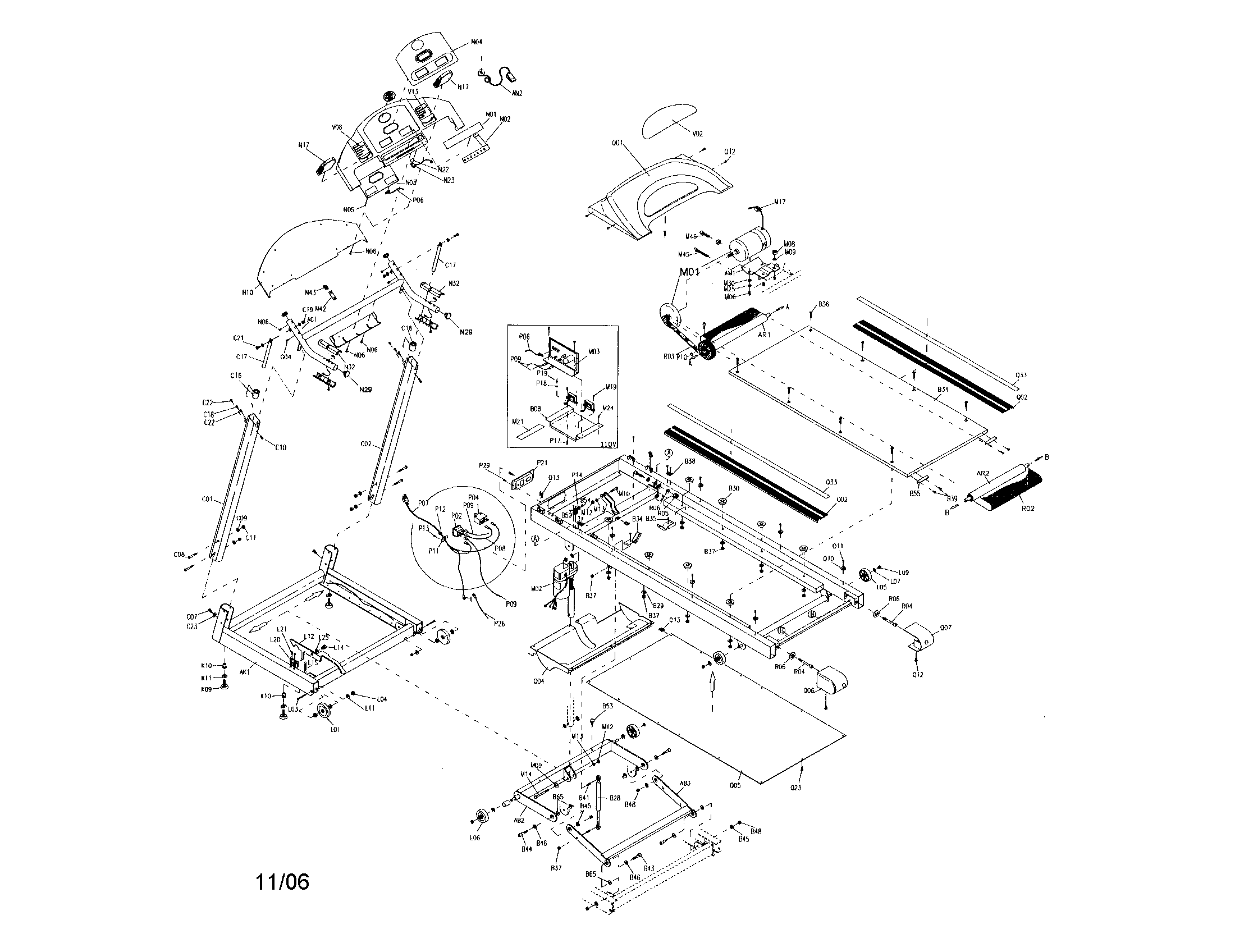 Horizon OMEGA II treadmill assembly diagram