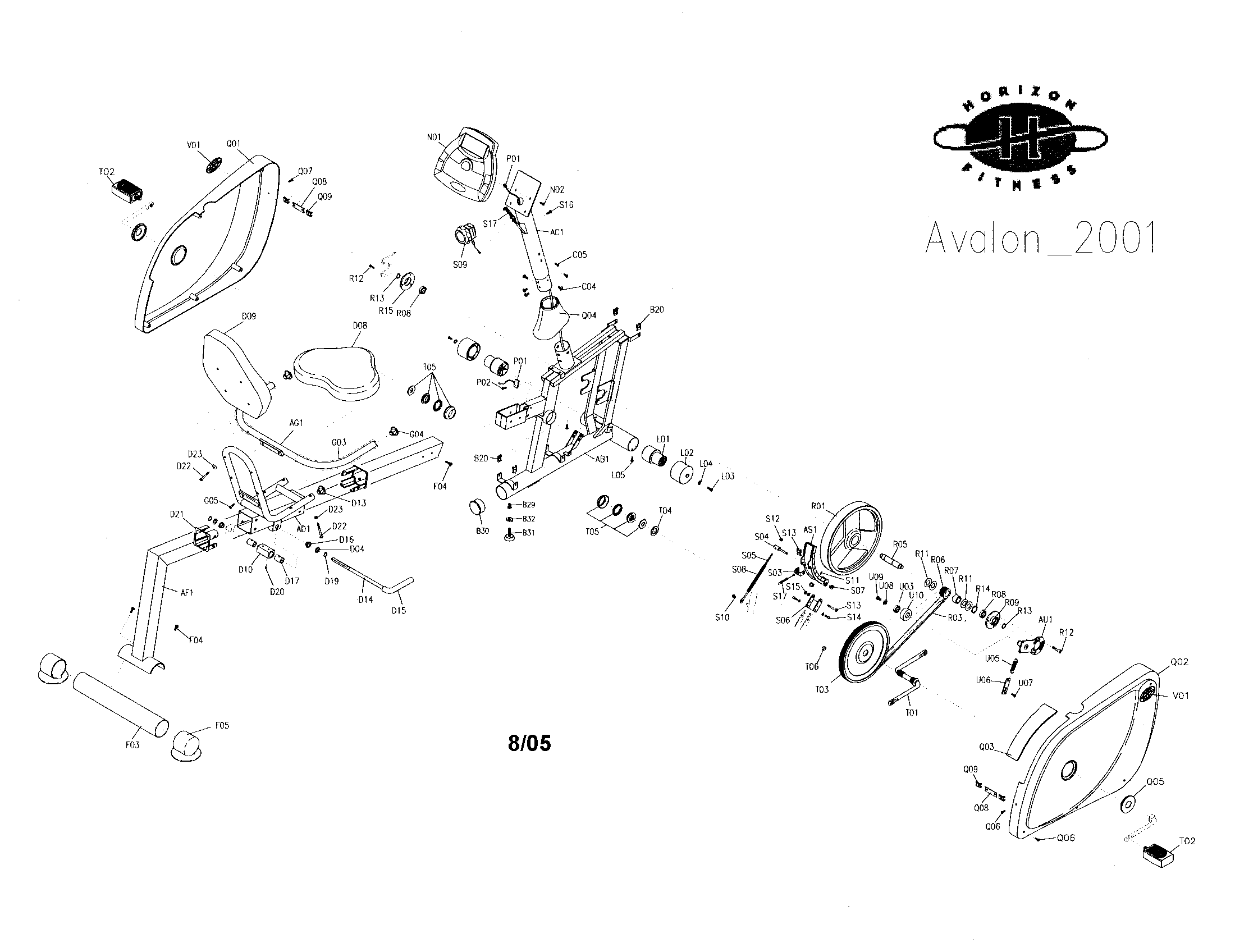 Horizon AVALON II bike assembly diagram