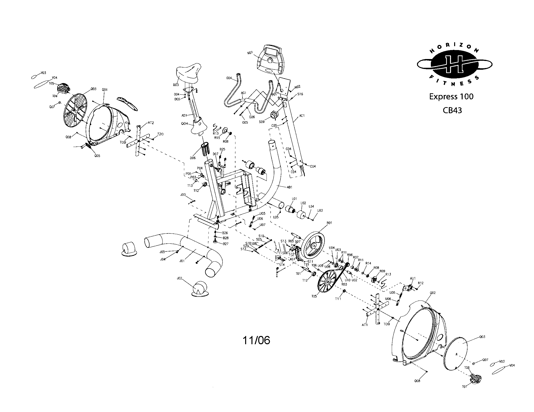 Horizon EXPRESS 100 elliptical assembly diagram