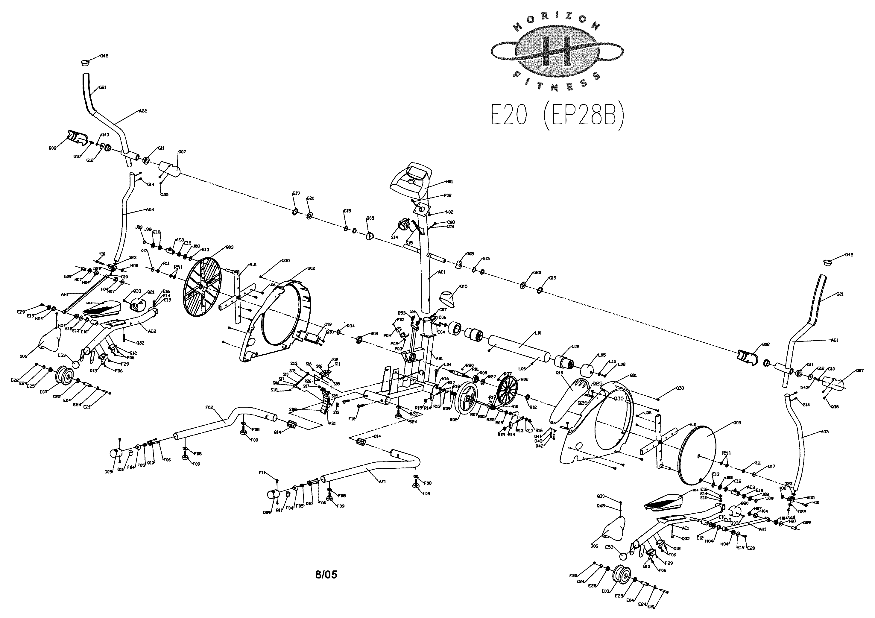 Horizon E20 elliptical assembly diagram