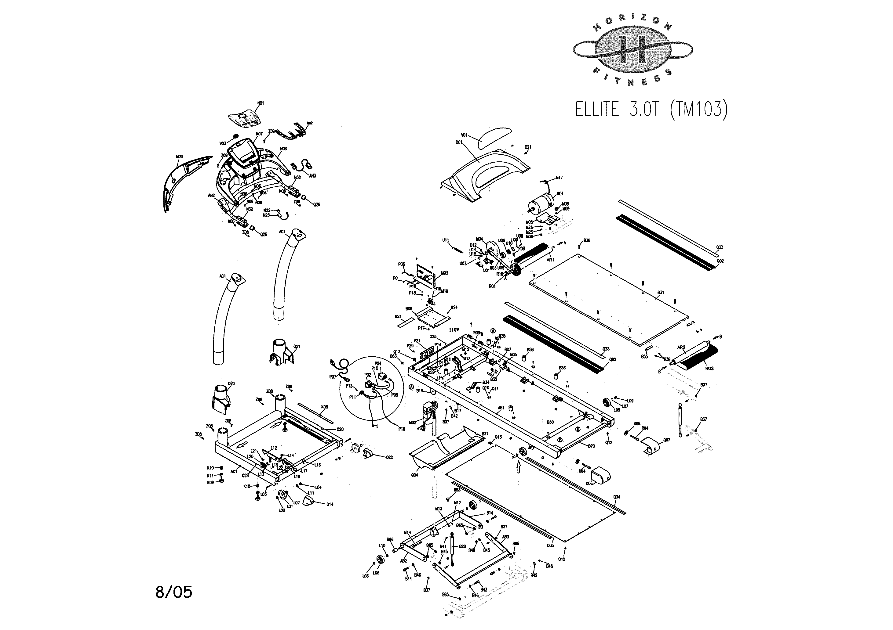 Horizon 3.0T treadmill assembly diagram