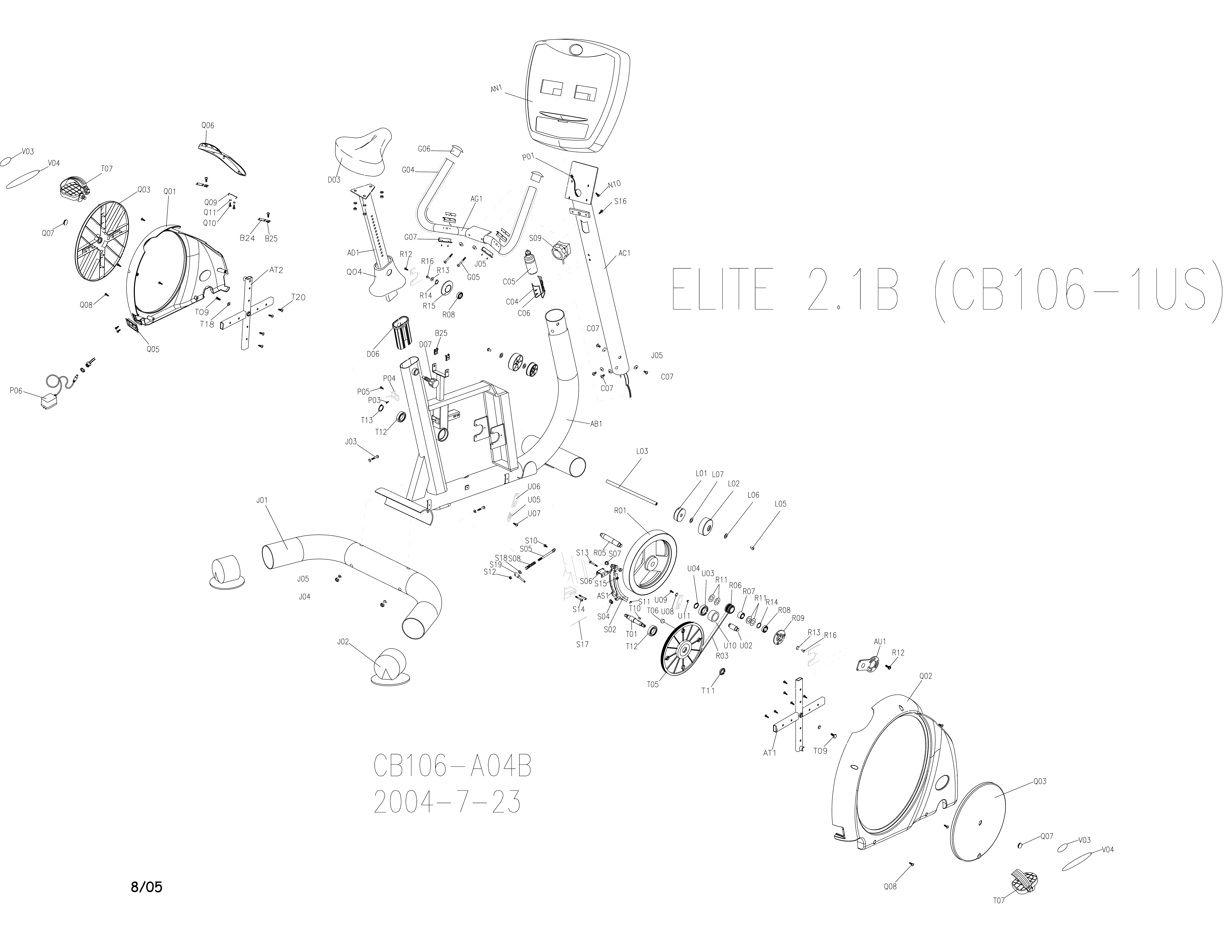 Horizon 2.1B bike assembly diagram