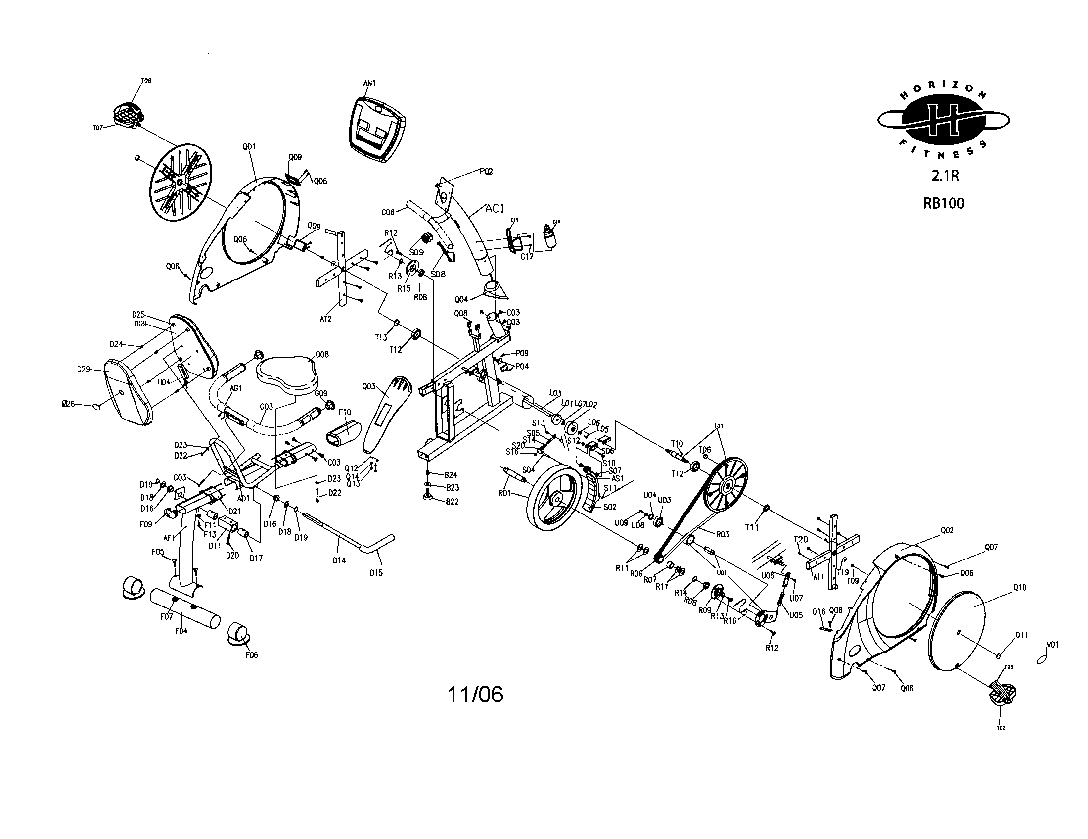 Horizon 2.1R bike assembly diagram