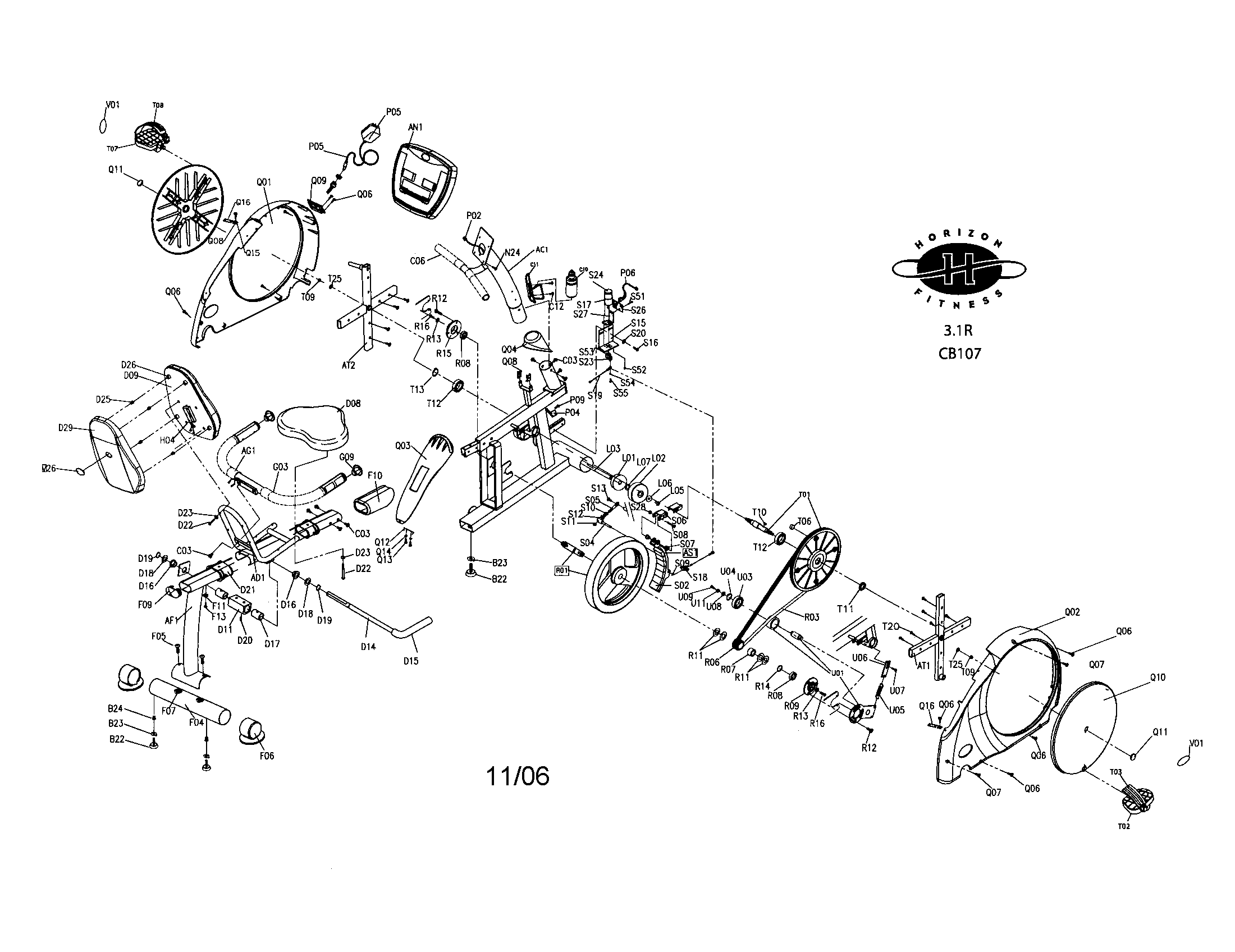 Horizon 3.1R bike assembly diagram