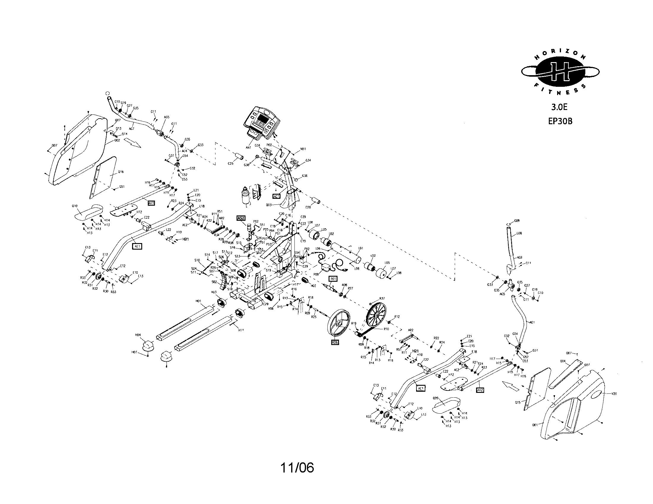 Horizon 3.0E bike assembly diagram