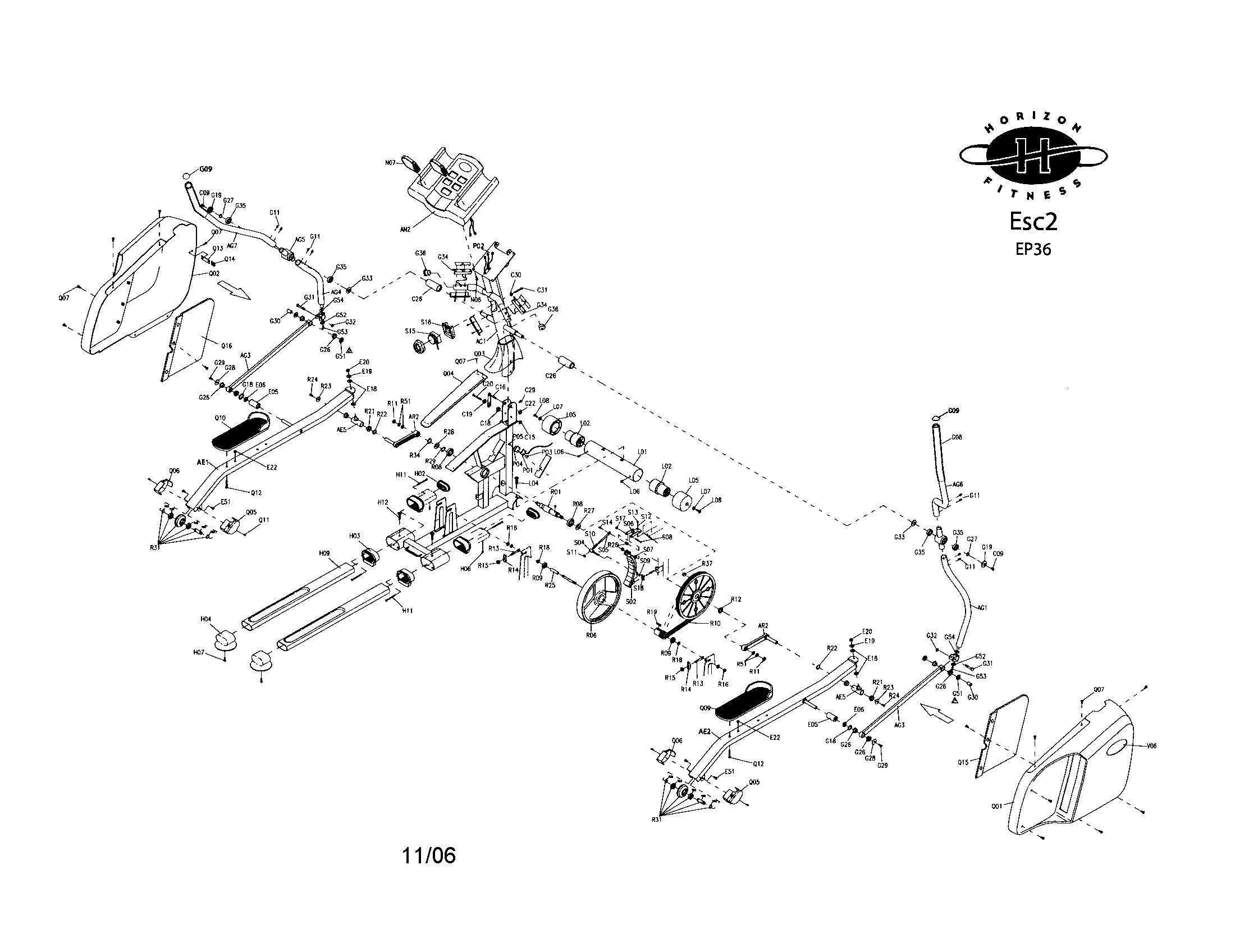 Horizon ESC2 elliptical assembly diagram