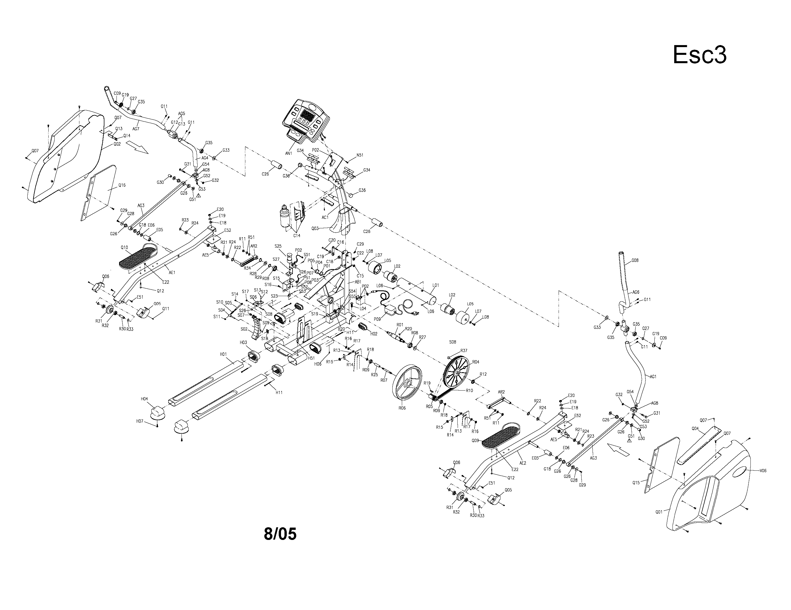 Horizon ESC3 elliptical assembly diagram