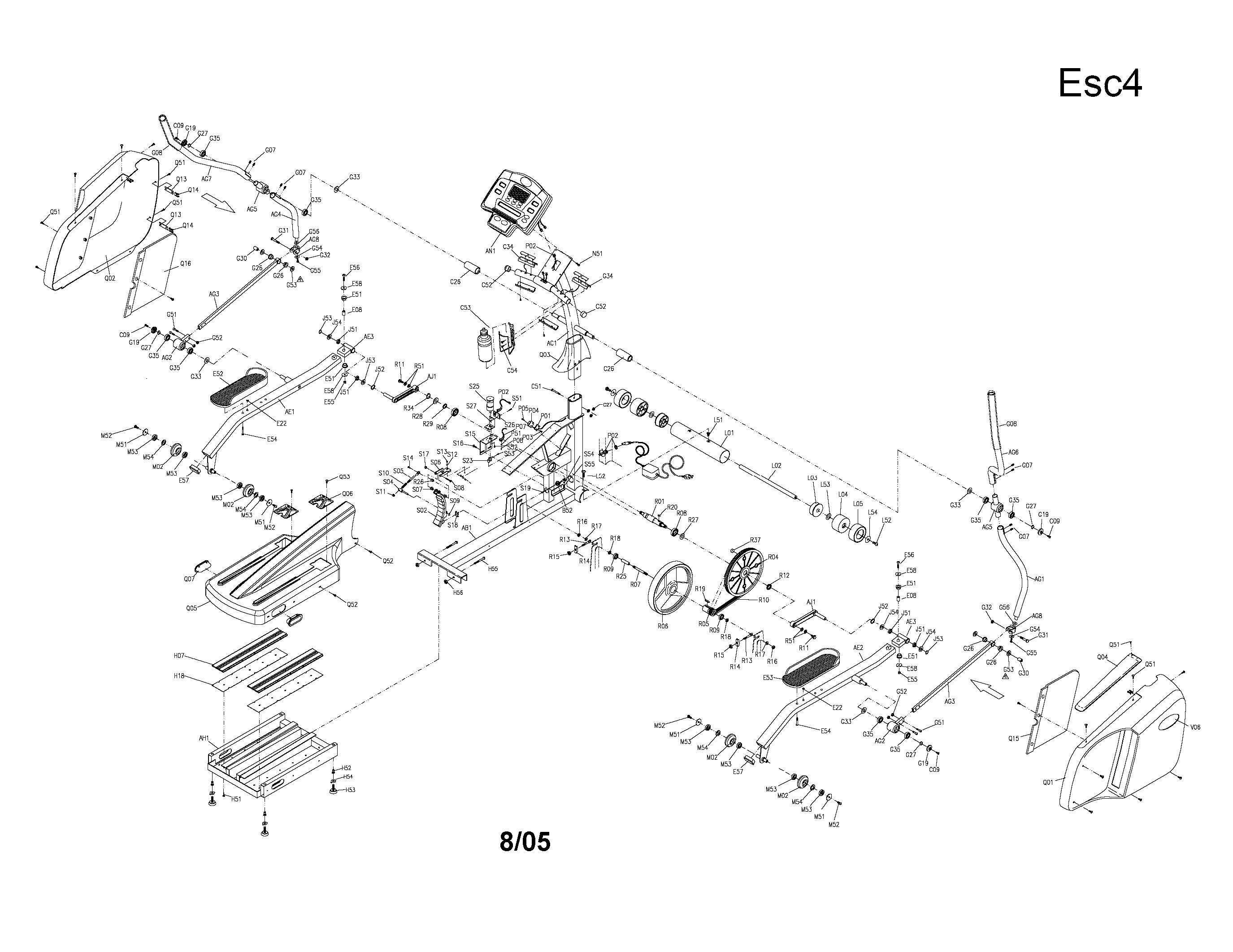 Horizon ESC4 elliptical assembly diagram