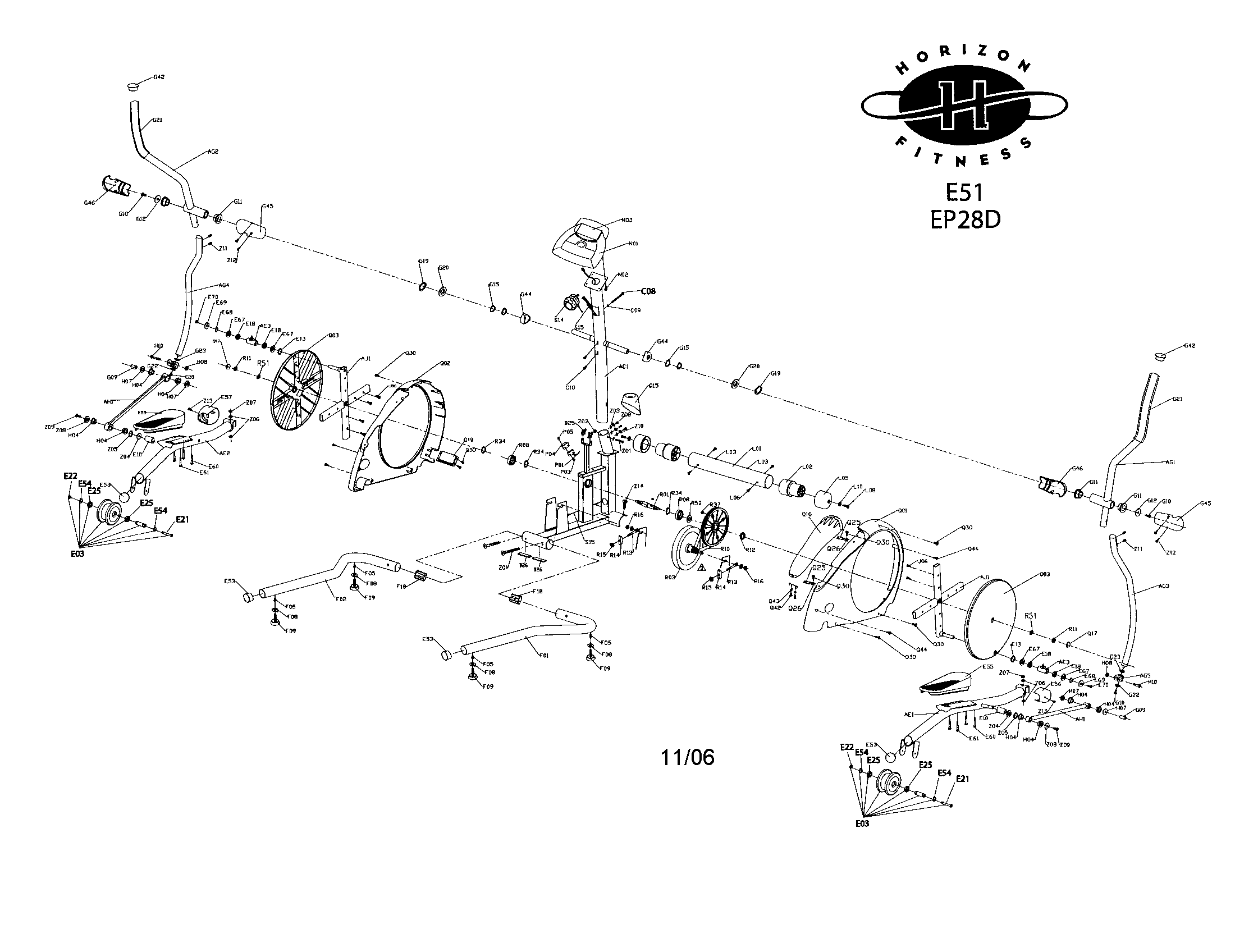Horizon E51 elliptical assembly diagram