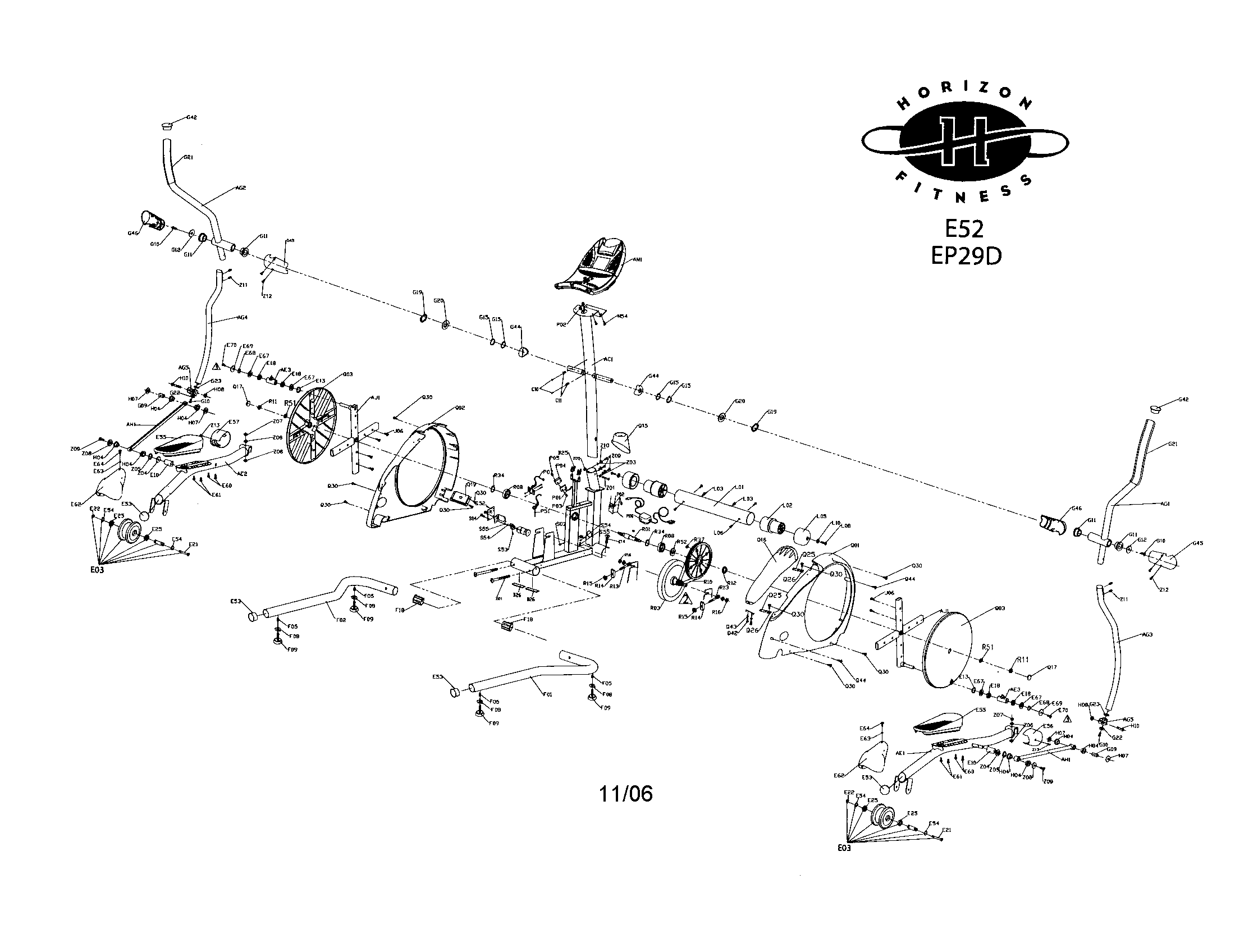 Horizon E52 elliptical assembly diagram