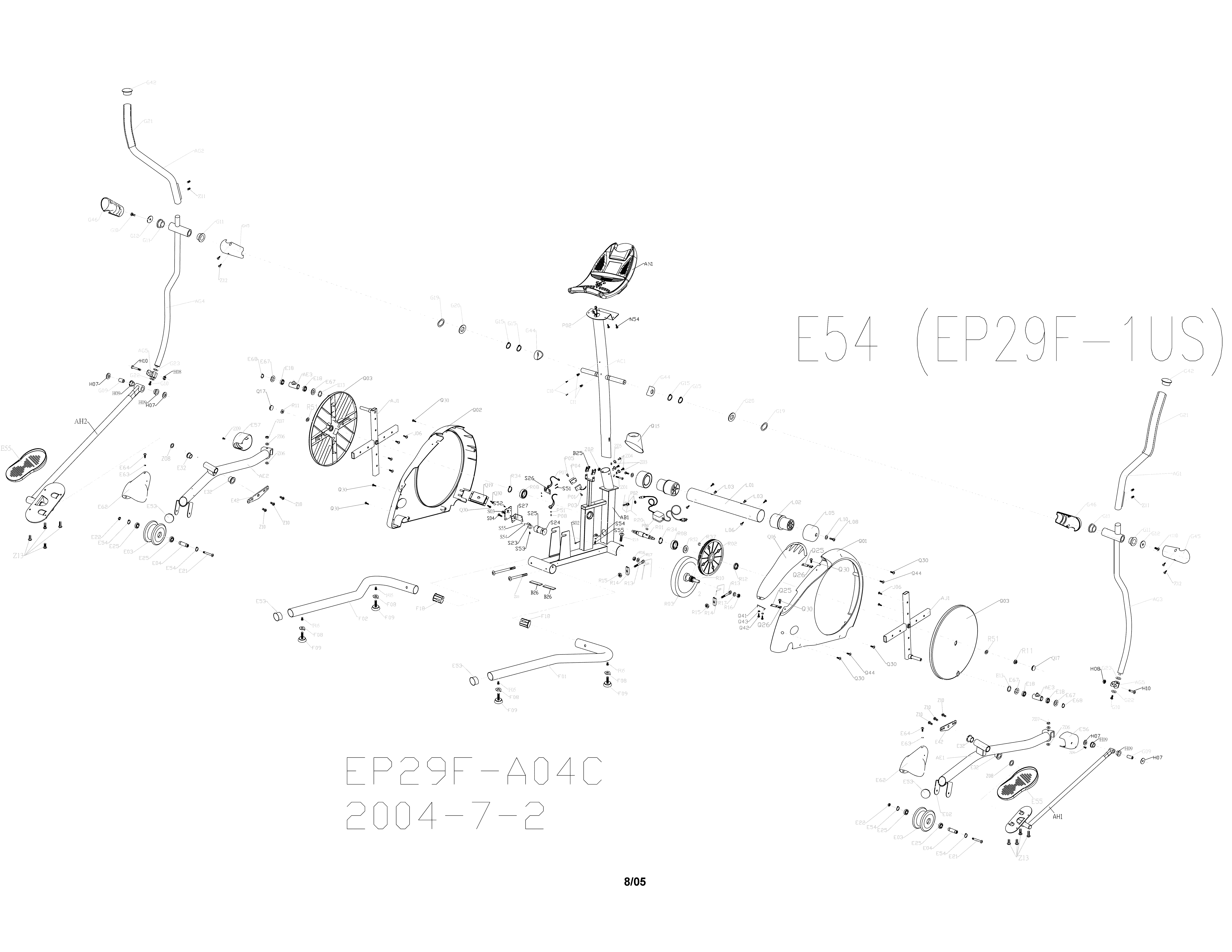 Horizon E54 elliptical assembly diagram