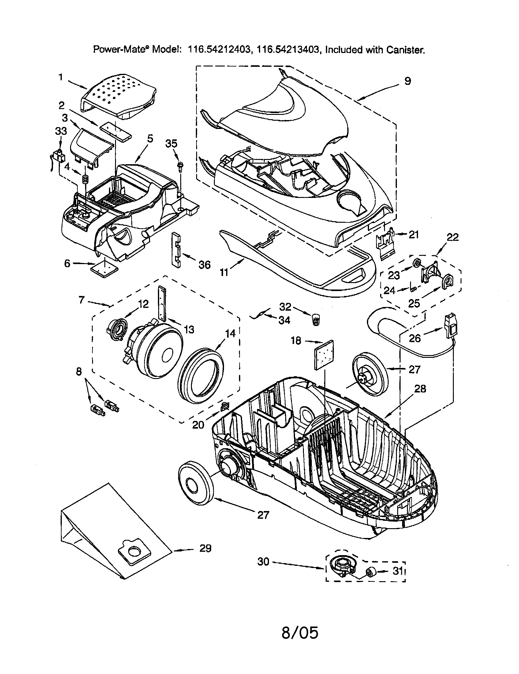 Kenmore 11624212403 canopy/motor, fan/base diagram