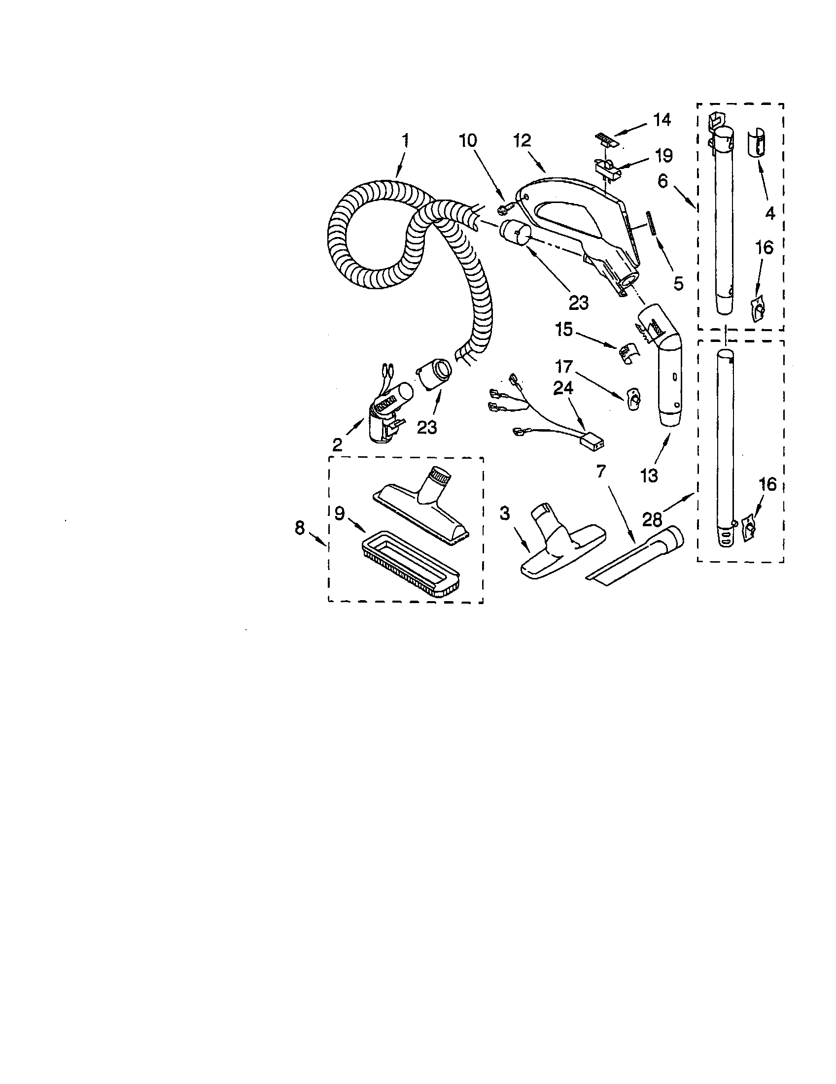 Kenmore 11624212403 hose and attachment diagram