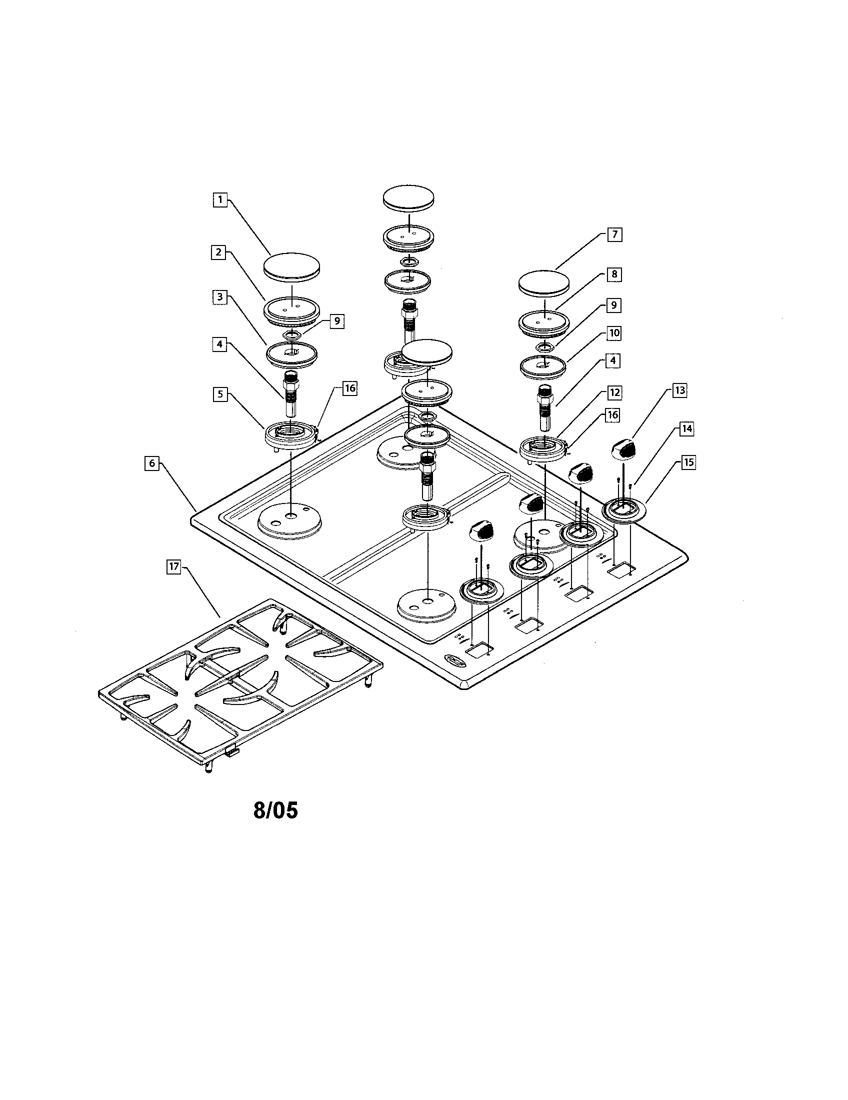 DCS CT-304WT cooktop assembly diagram