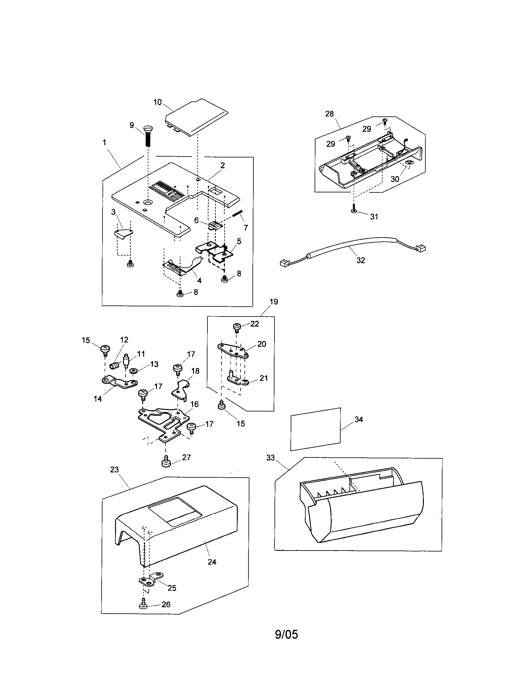 Kenmore Elite 38519005500 needle plate unit/free arm cover diagram